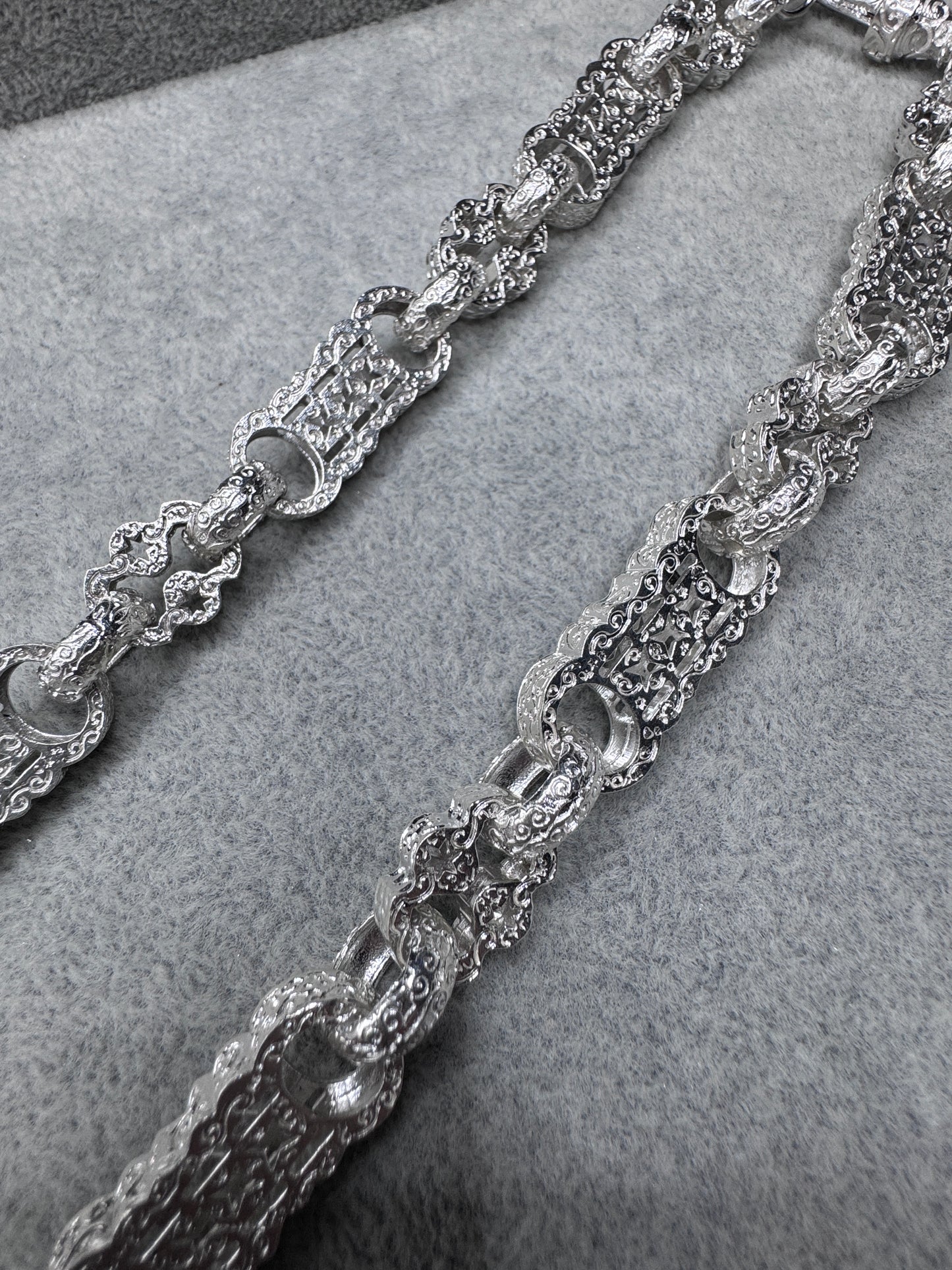 Sterling Silver Stars & Bars Chain Necklace 13mm