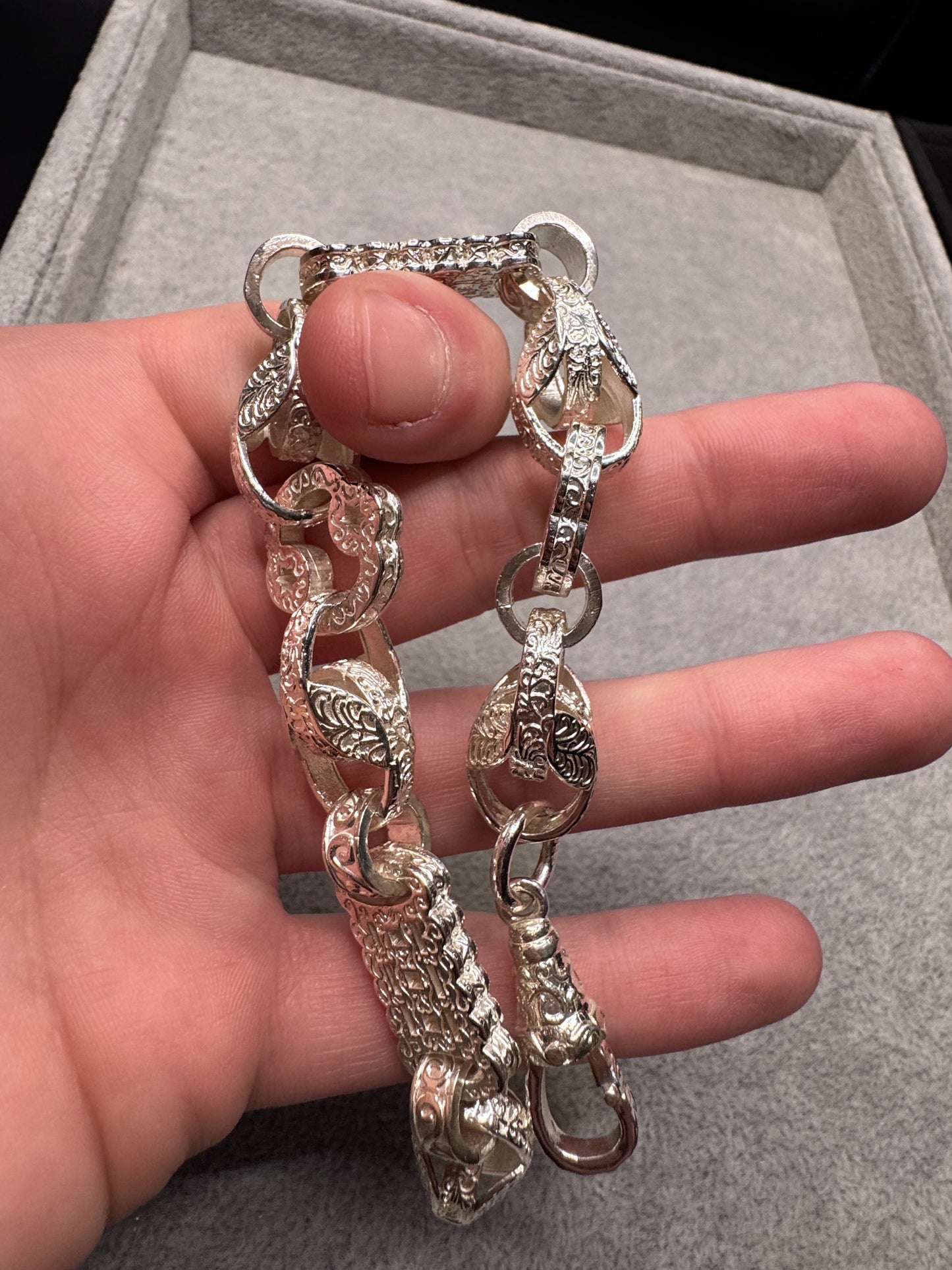 LARGE Sterling Silver Stars & Bars, Tulip & Belcher Bracelet