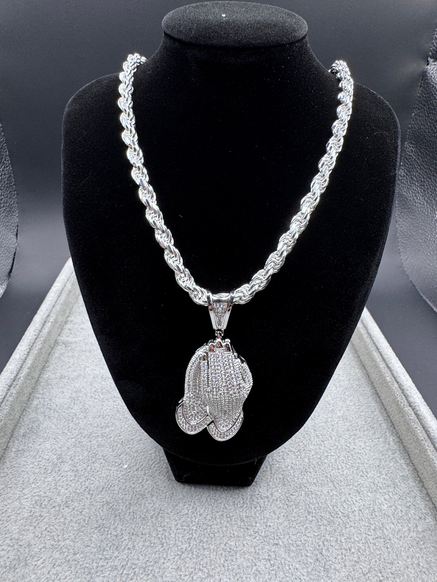 Sterling Silver Cz Praying Hands Pendant