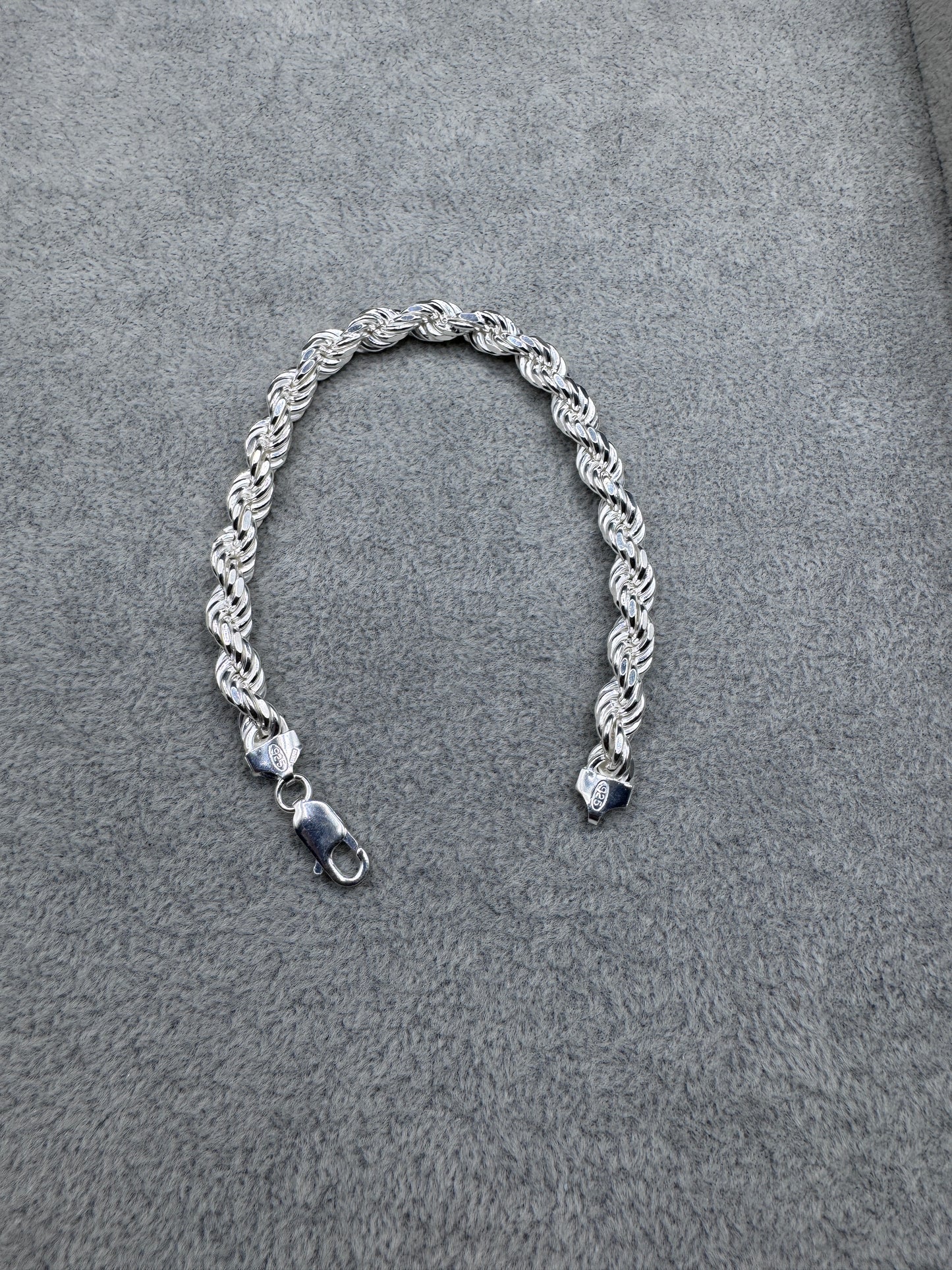 Sterling Silver Large Diamond Cut Rope Bracelet 8mm