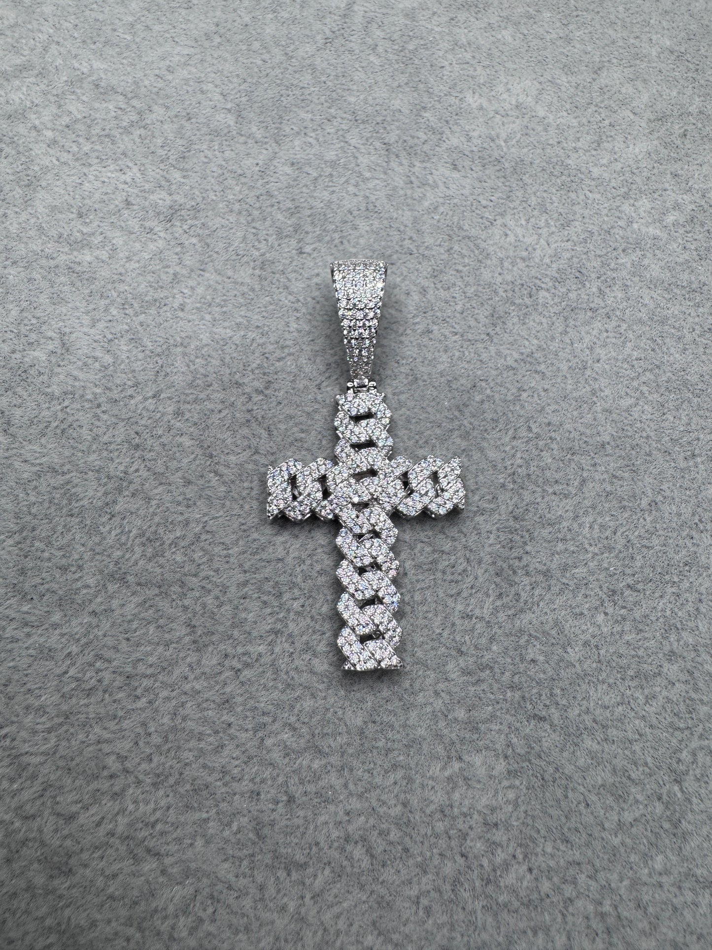 Sterling Silver CZ Cuban Link Cross