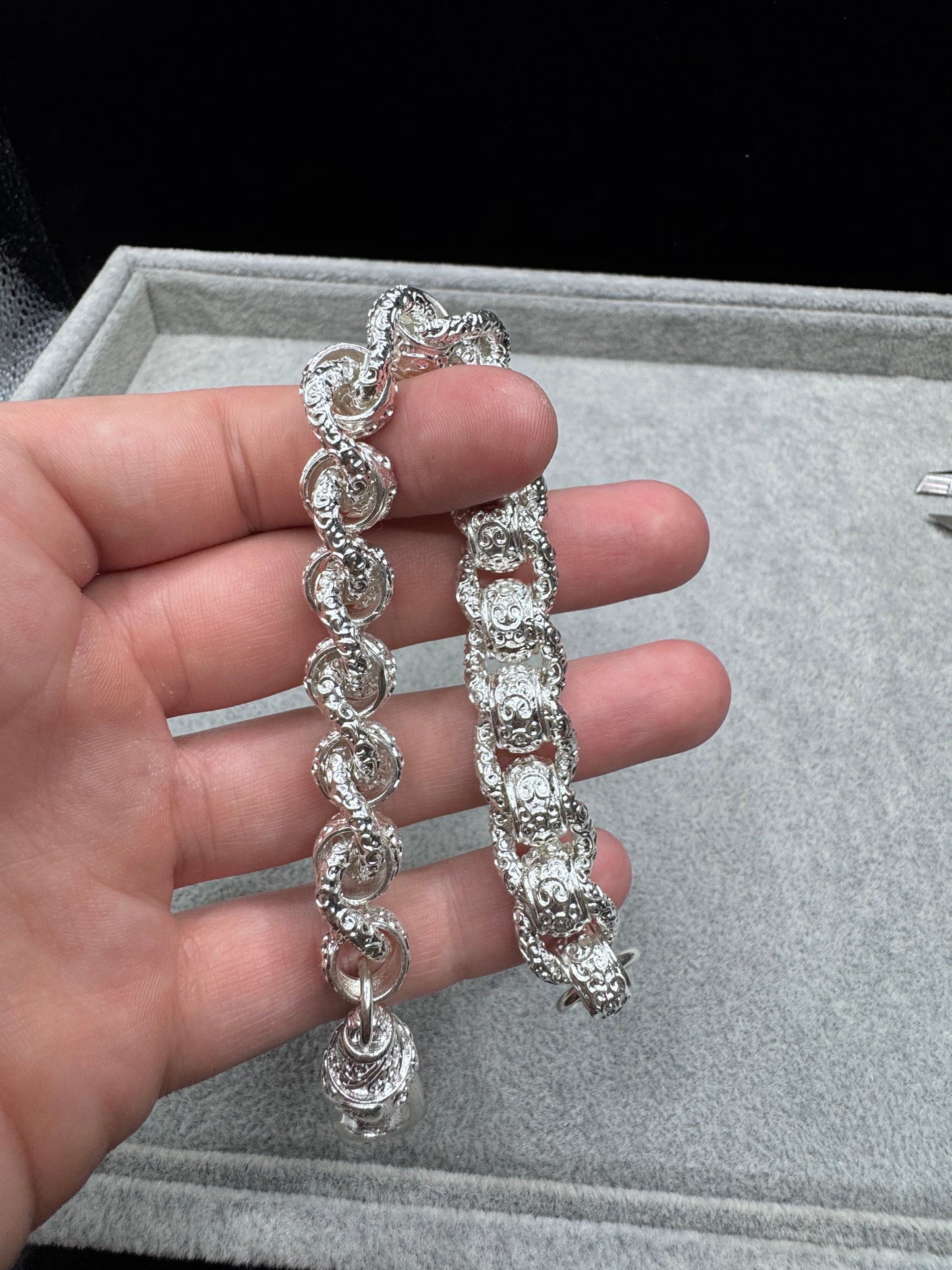 Sterling Silver Patterned Rollerball Bracelet 13.5mm