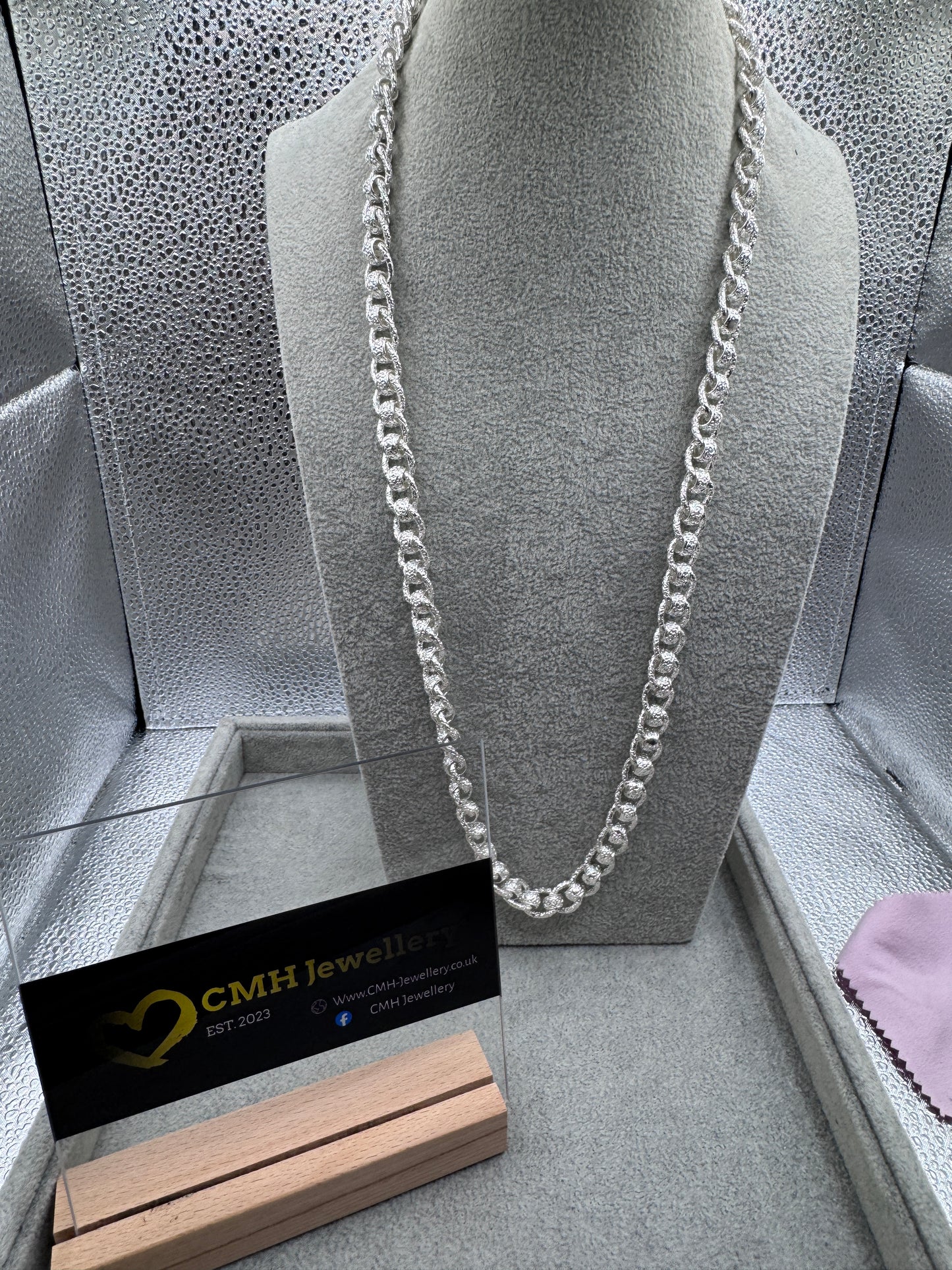 Sterling Silver Patterned Rollerball Chain Necklace 10.5mm