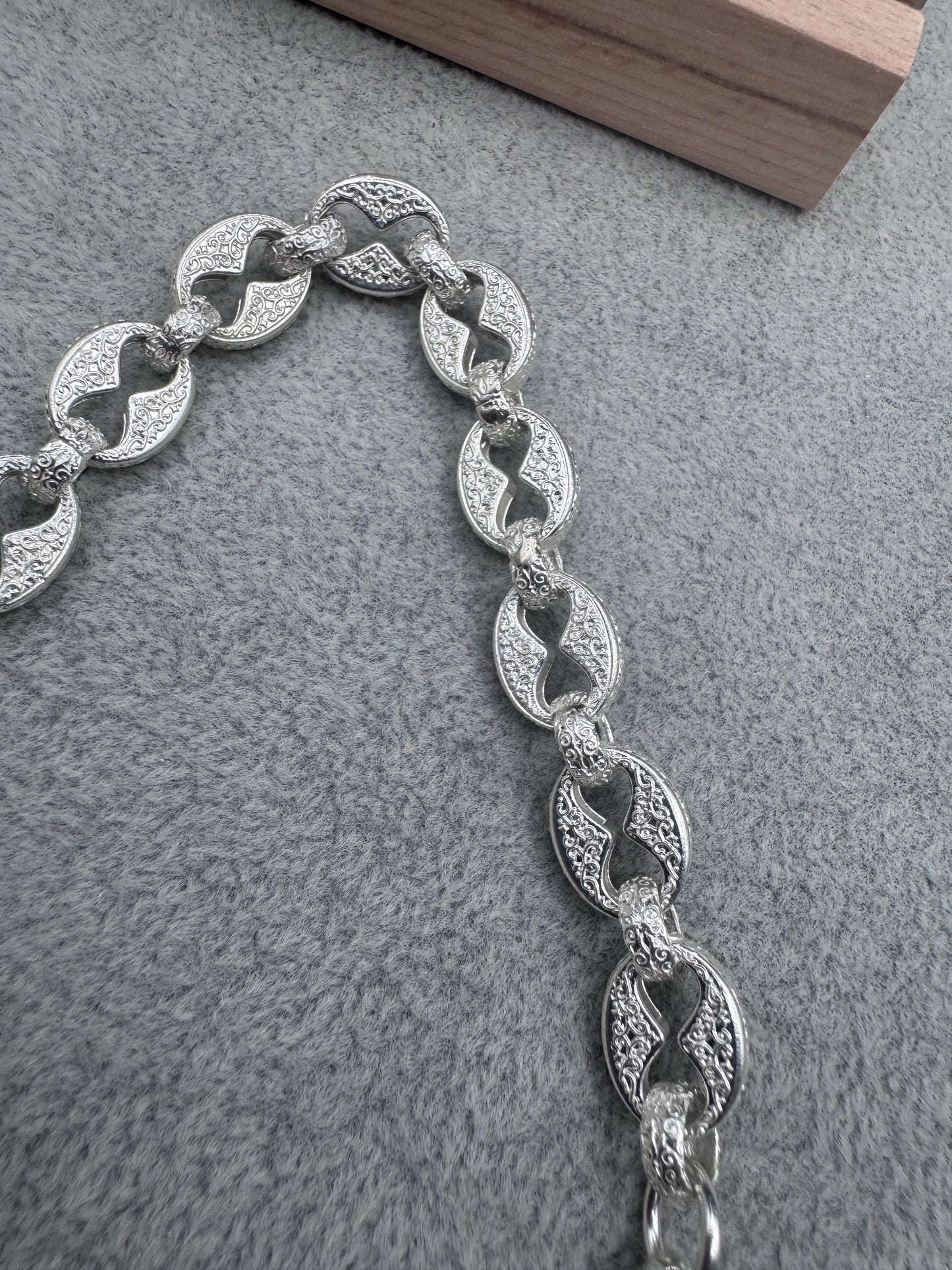 Sterling Silver Patterned Button Link Bracelet 12mm