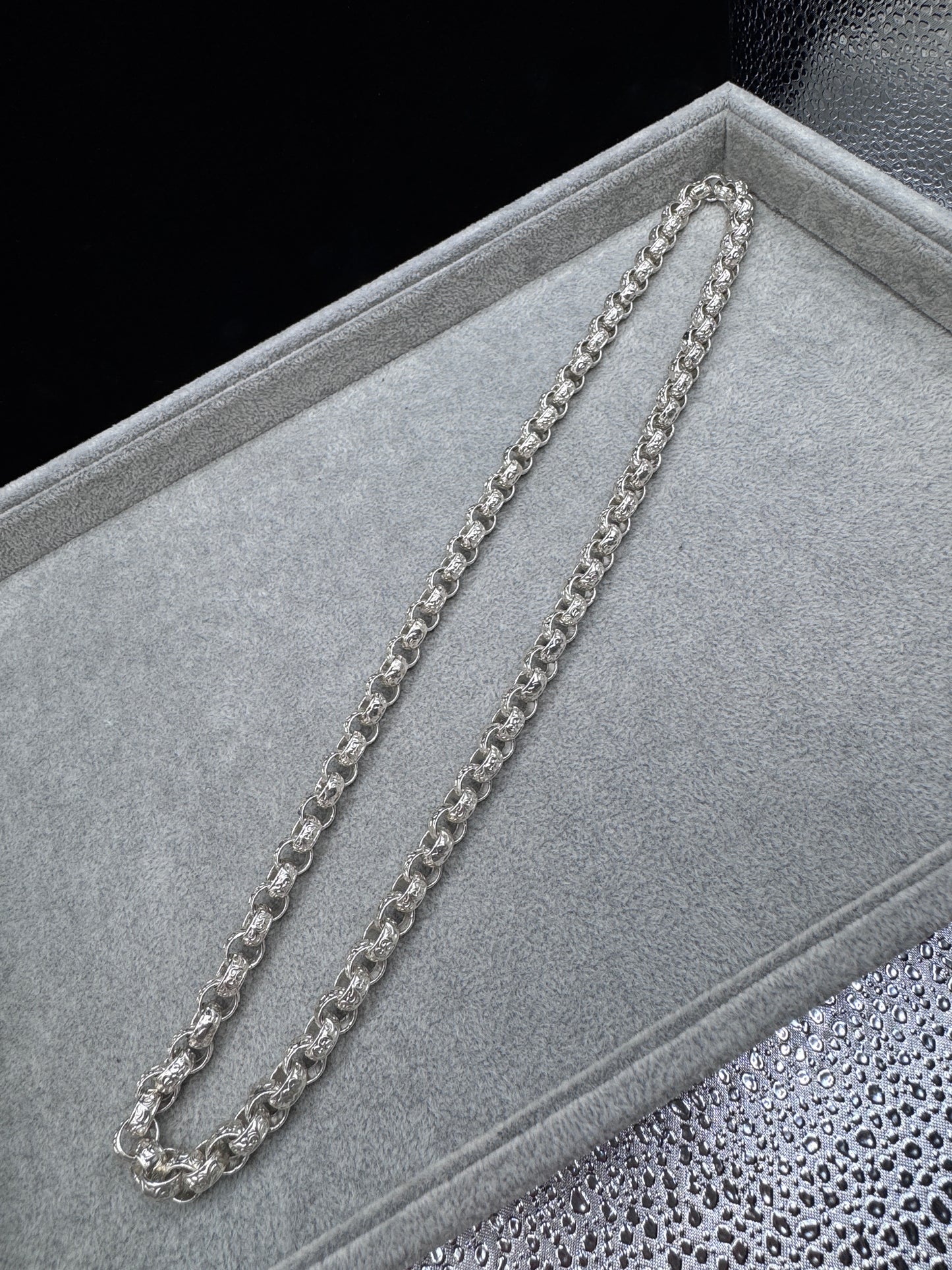 Sterling Silver Patterned Belcher Chain Necklace 10mm