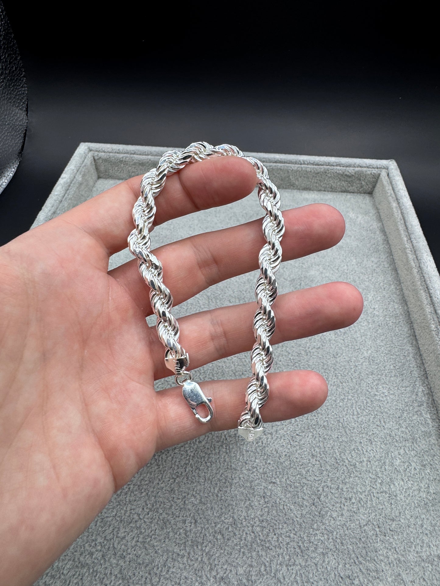 Sterling Silver Large Diamond Cut Rope Bracelet 8mm