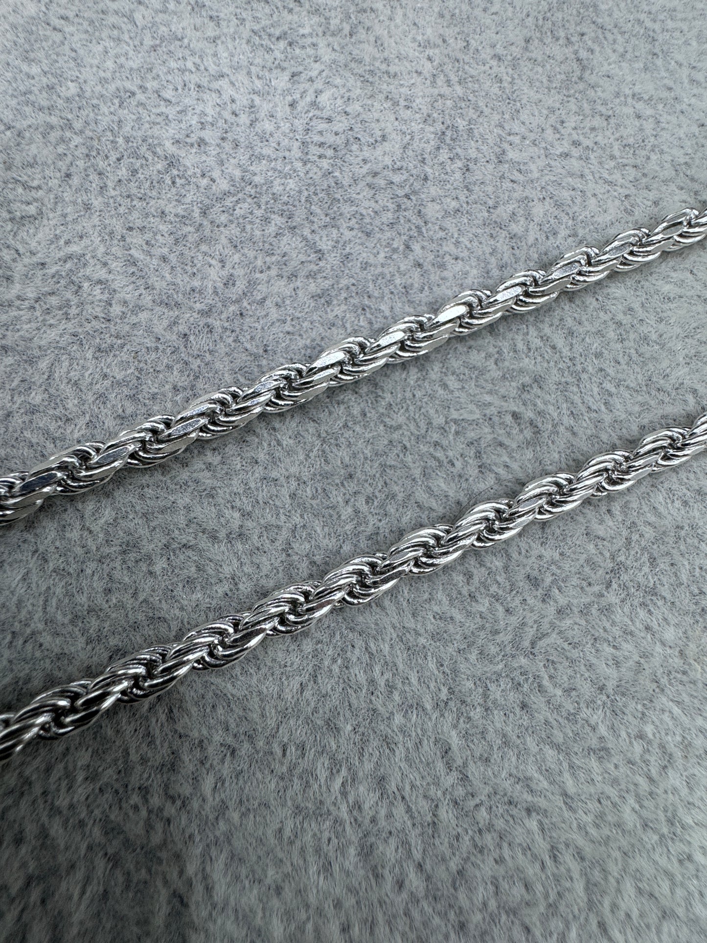Sterling Silver Diamond Cut Rope Chain Necklace 4mm