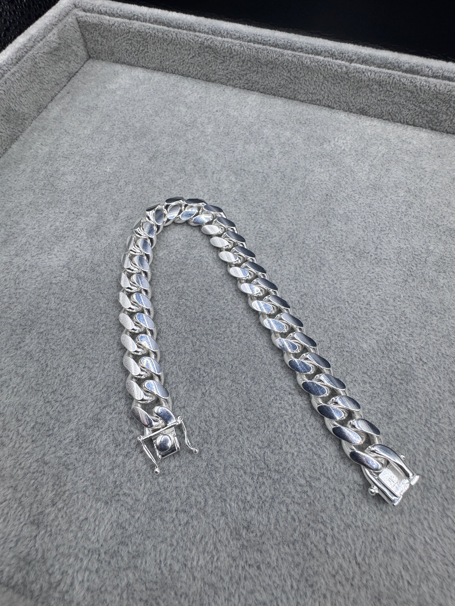 Sterling Silver Cuban Bracelet w/ Box Clasp 13mm