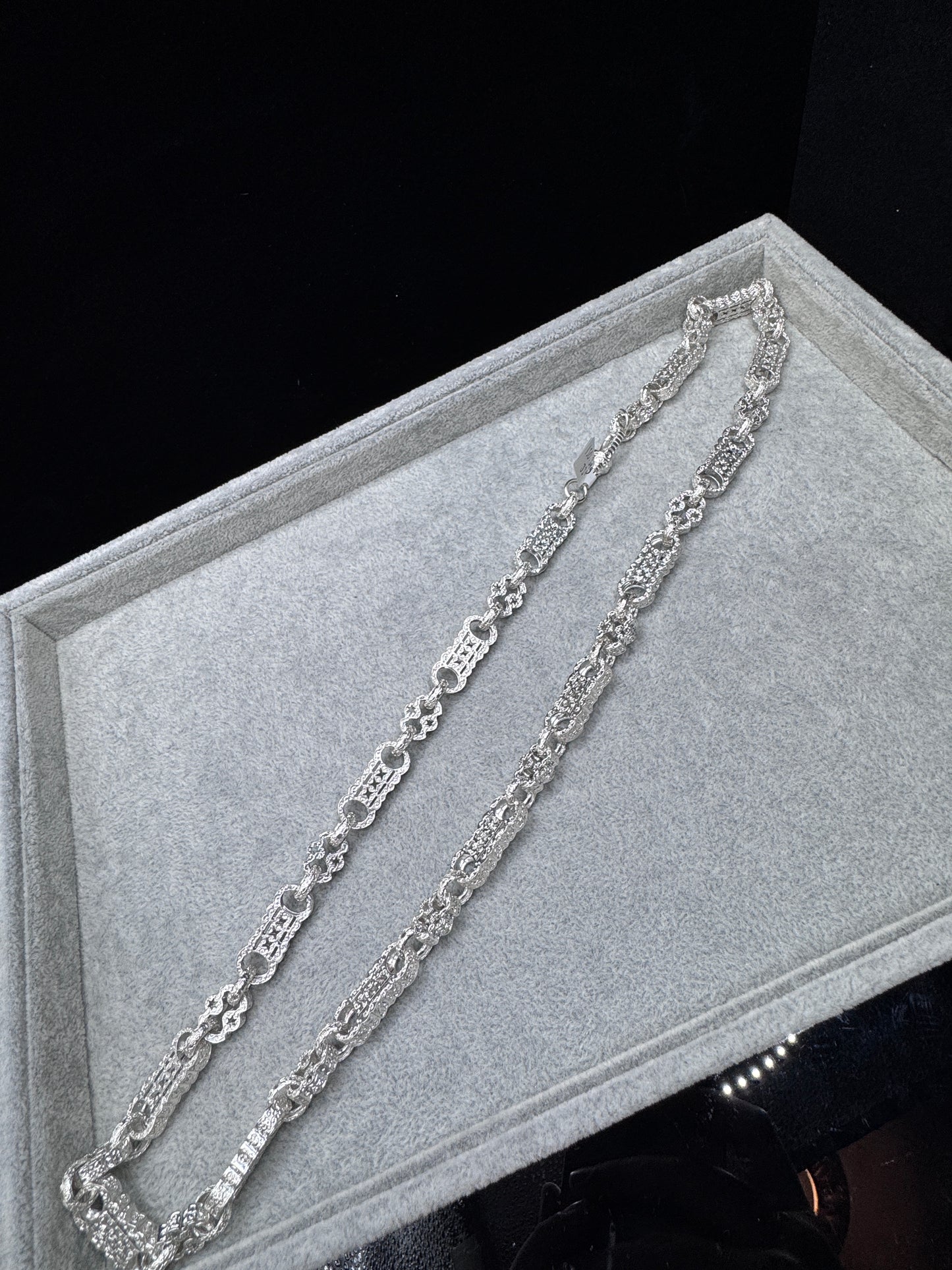 Sterling Silver Stars & Bars Chain Necklace 13mm