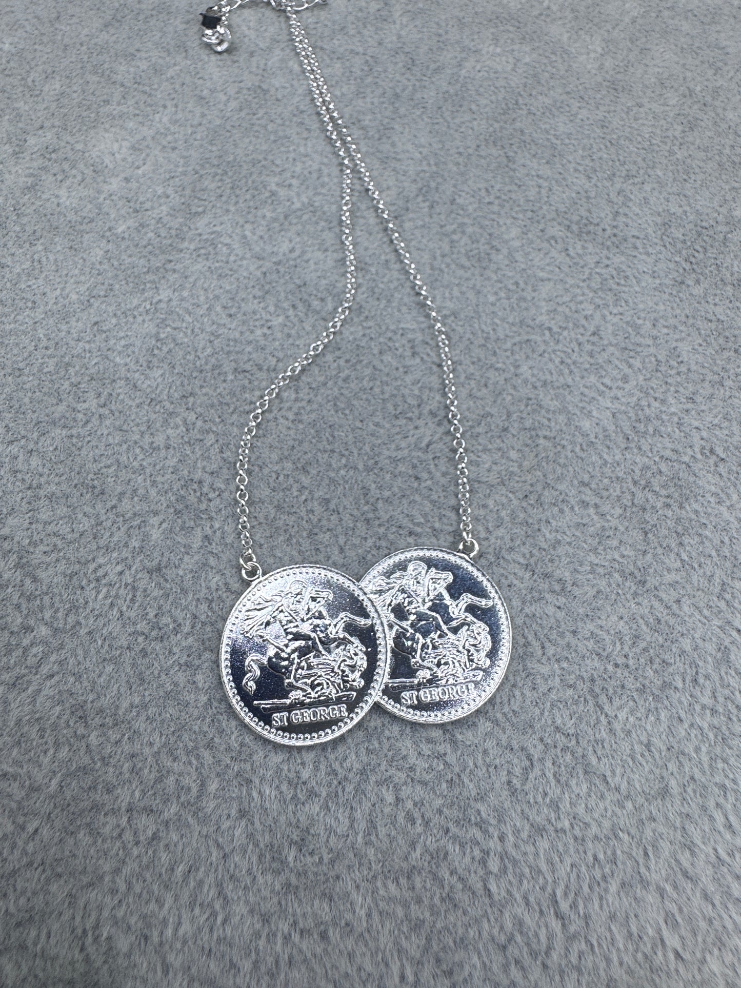 Sterling Silver Double St. George Coin Pendant w/ Micro Belcher Chain