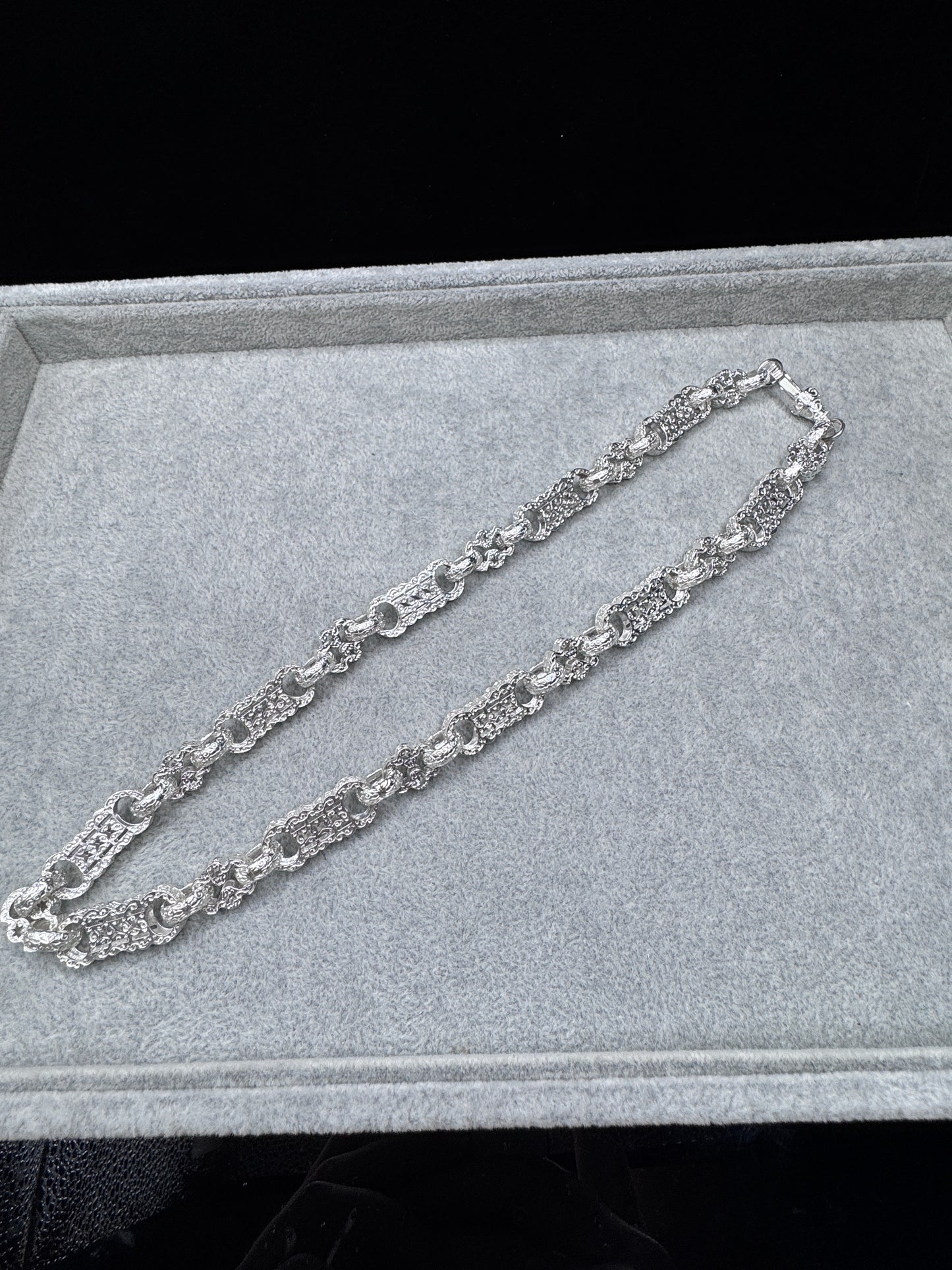 Sterling Silver Stars & Bars Chain Necklace 13mm