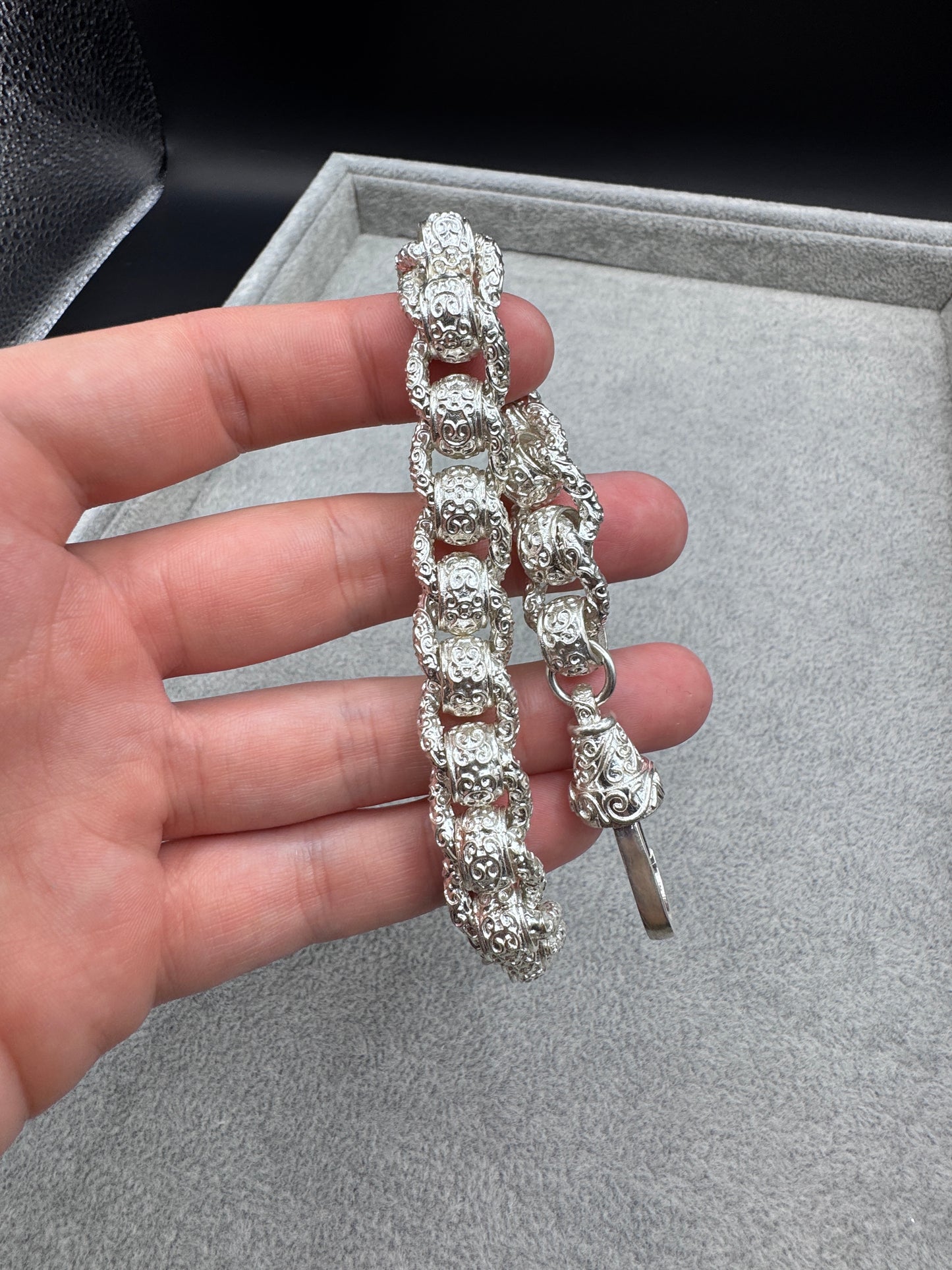 Sterling Silver Large Patterned Rollerball Bracelet 13.5mm