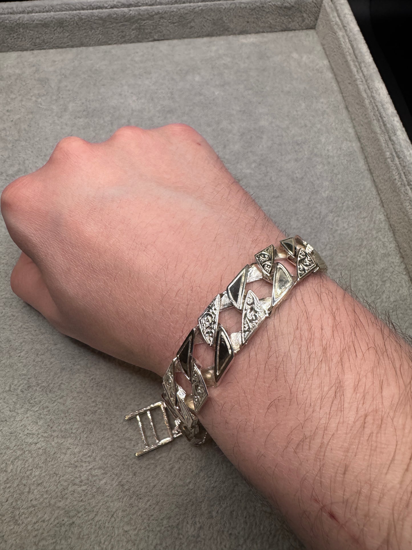 Sterling Silver Patterned Chaps Bracelet 15mm