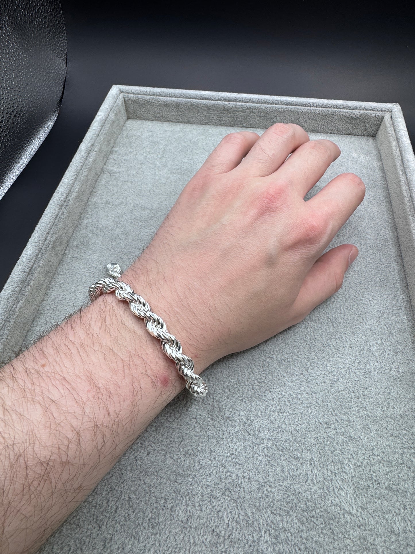 Sterling Silver Large Diamond Cut Rope Bracelet 8mm