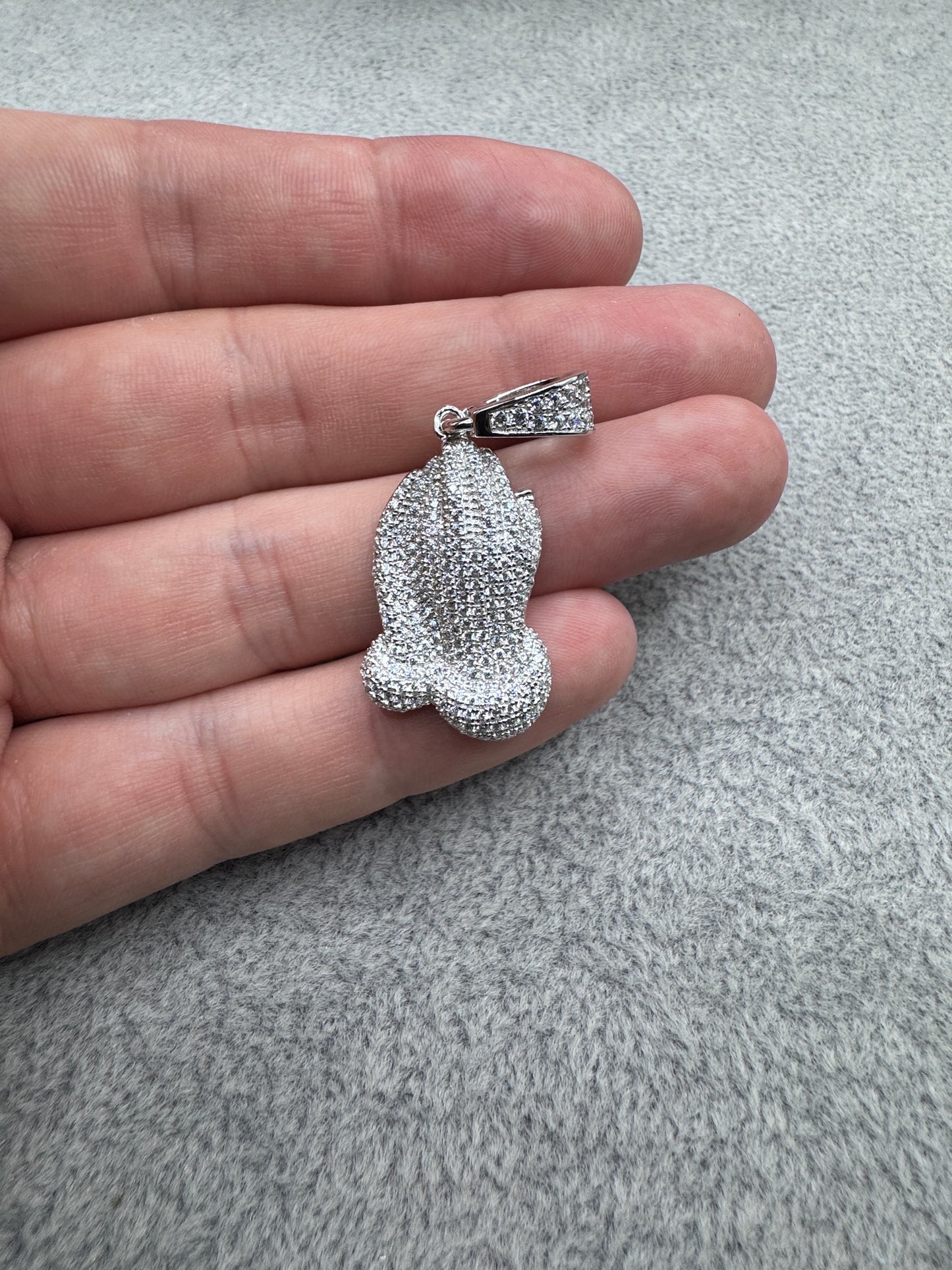 Sterling Silver Cz Praying Hands Pendant