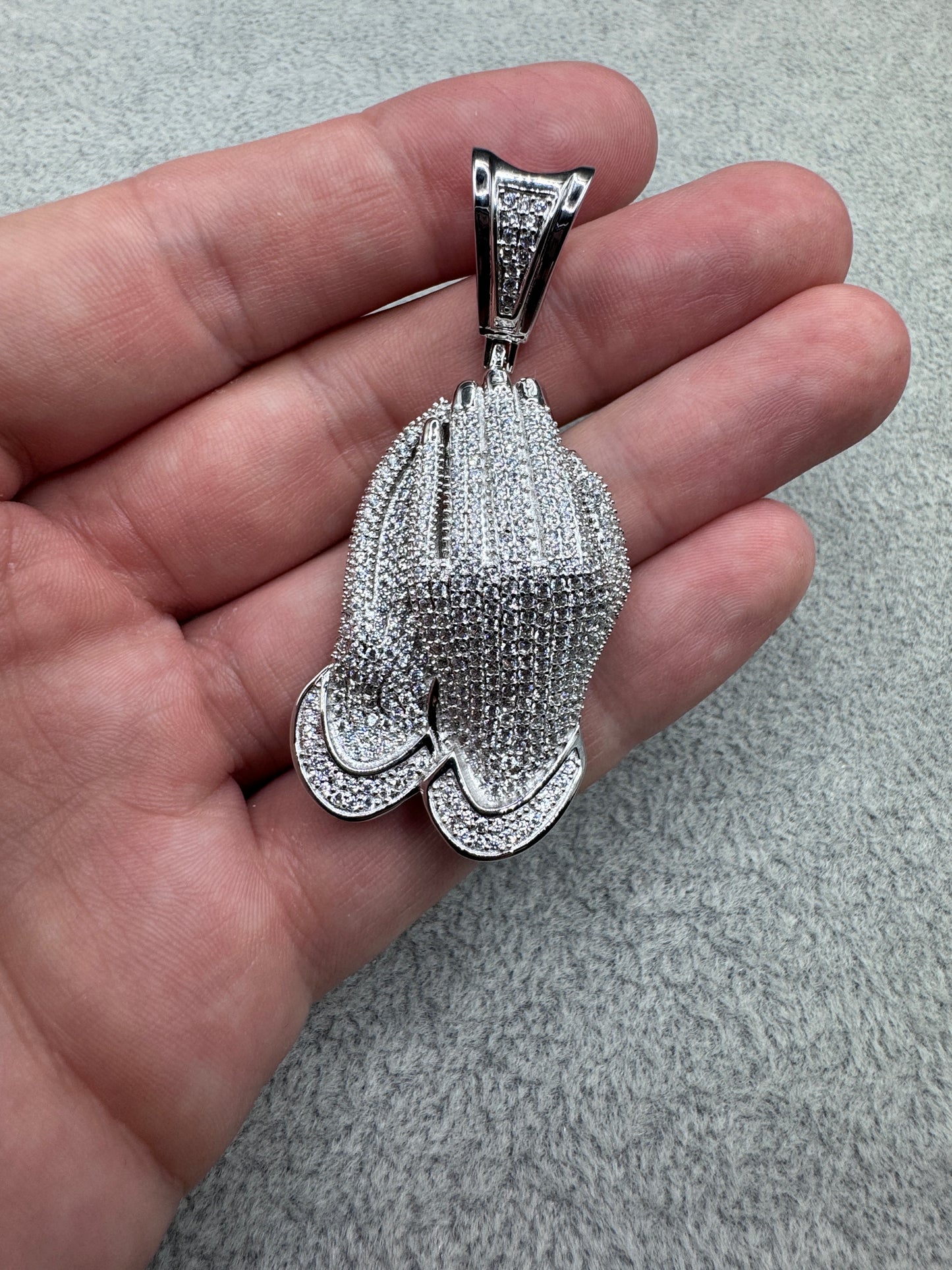 Sterling Silver Cz Praying Hands Pendant