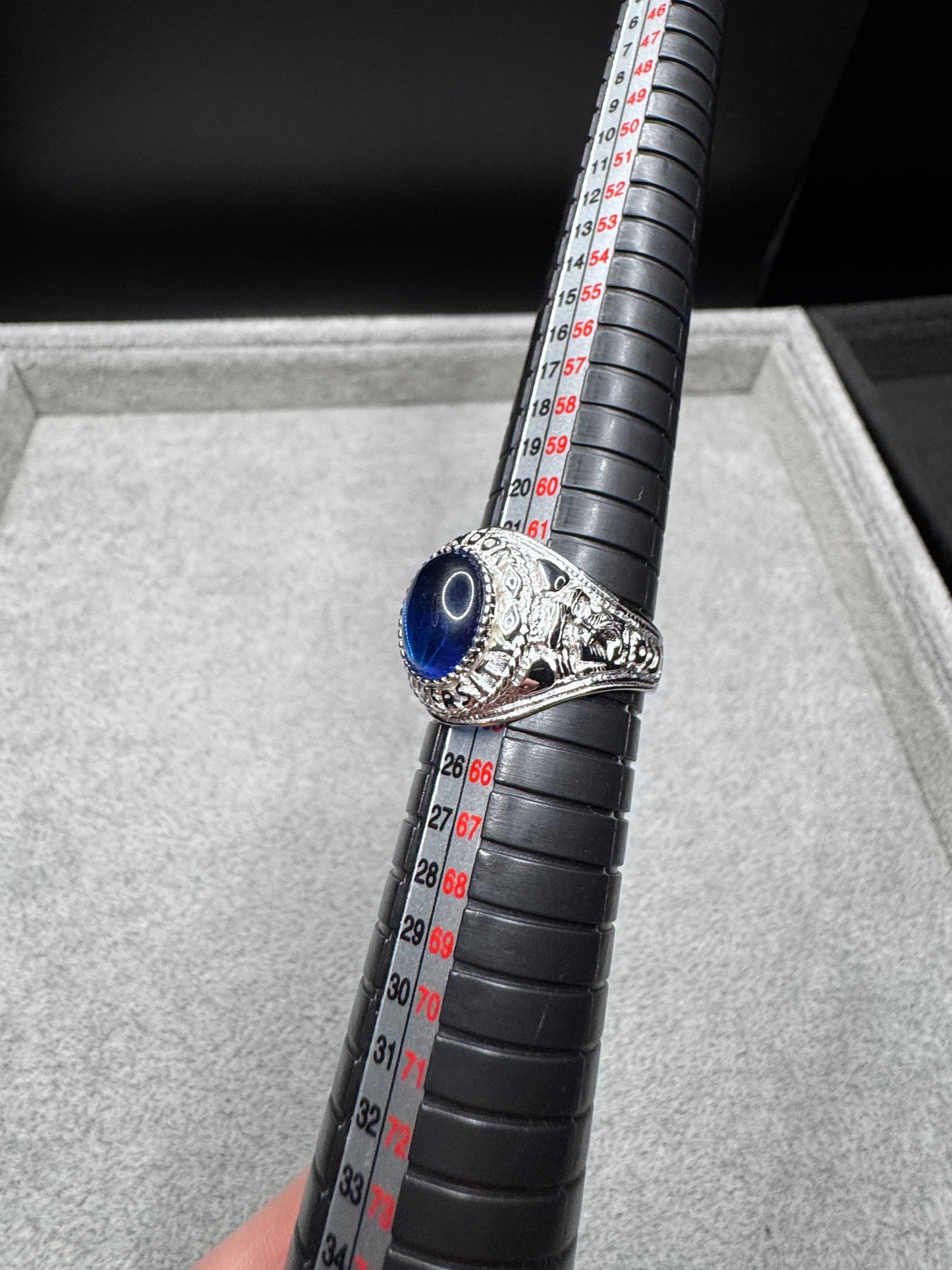 Sterling Silver Blue Stone College Ring