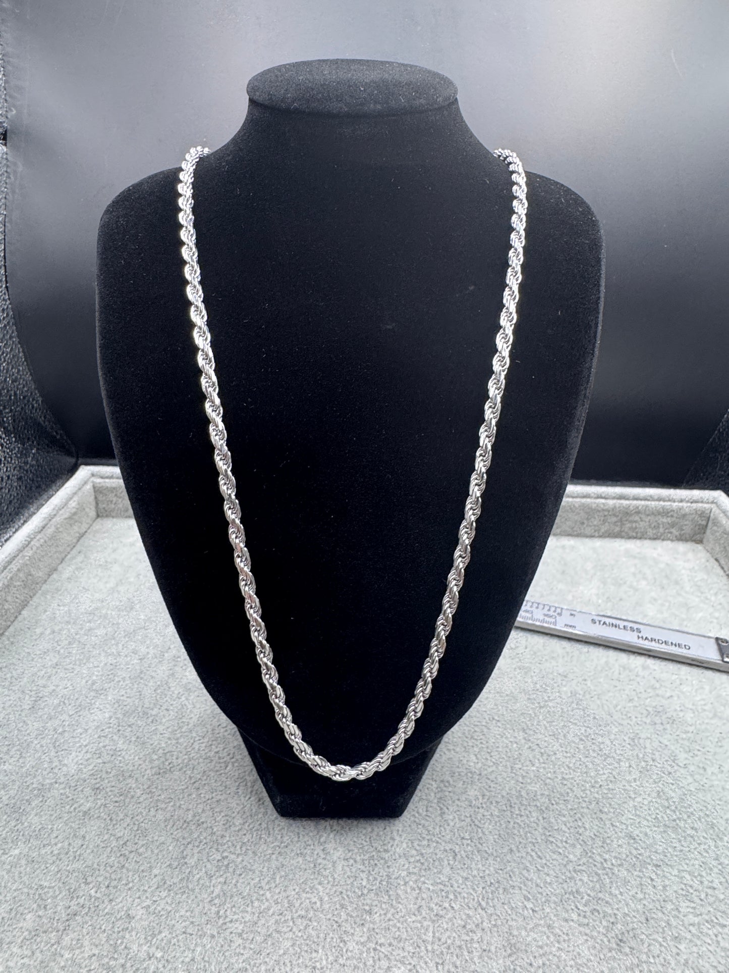 Sterling Silver Diamond Cut Rope Chain Necklace 4mm