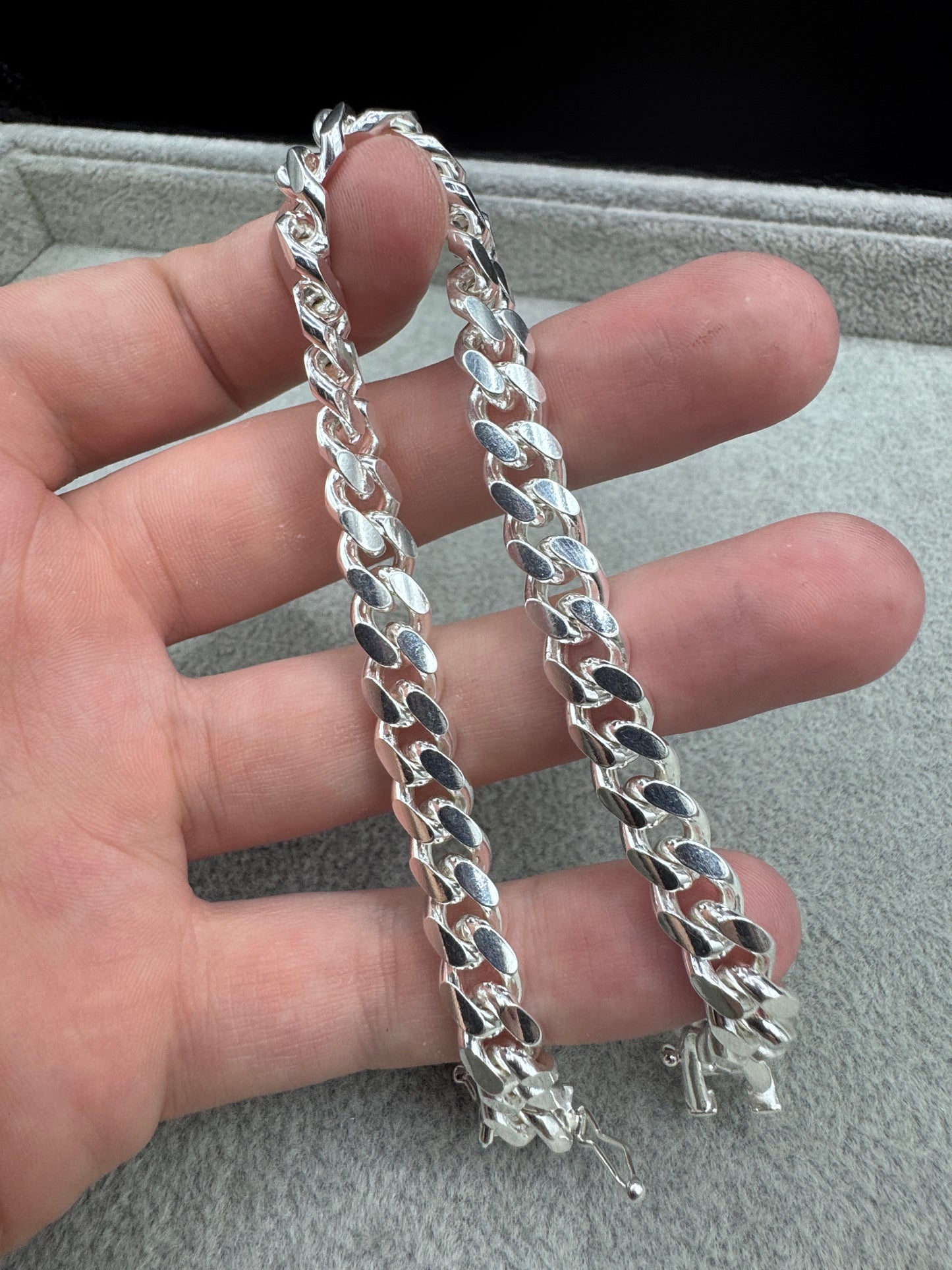 Sterling Silver Cuban Bracelet w/ Box Clasp 8.5mm