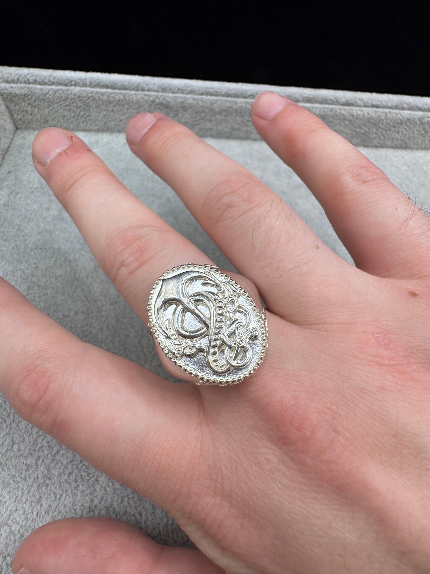 Sterling Silver Snake Anchor Sailor Ring