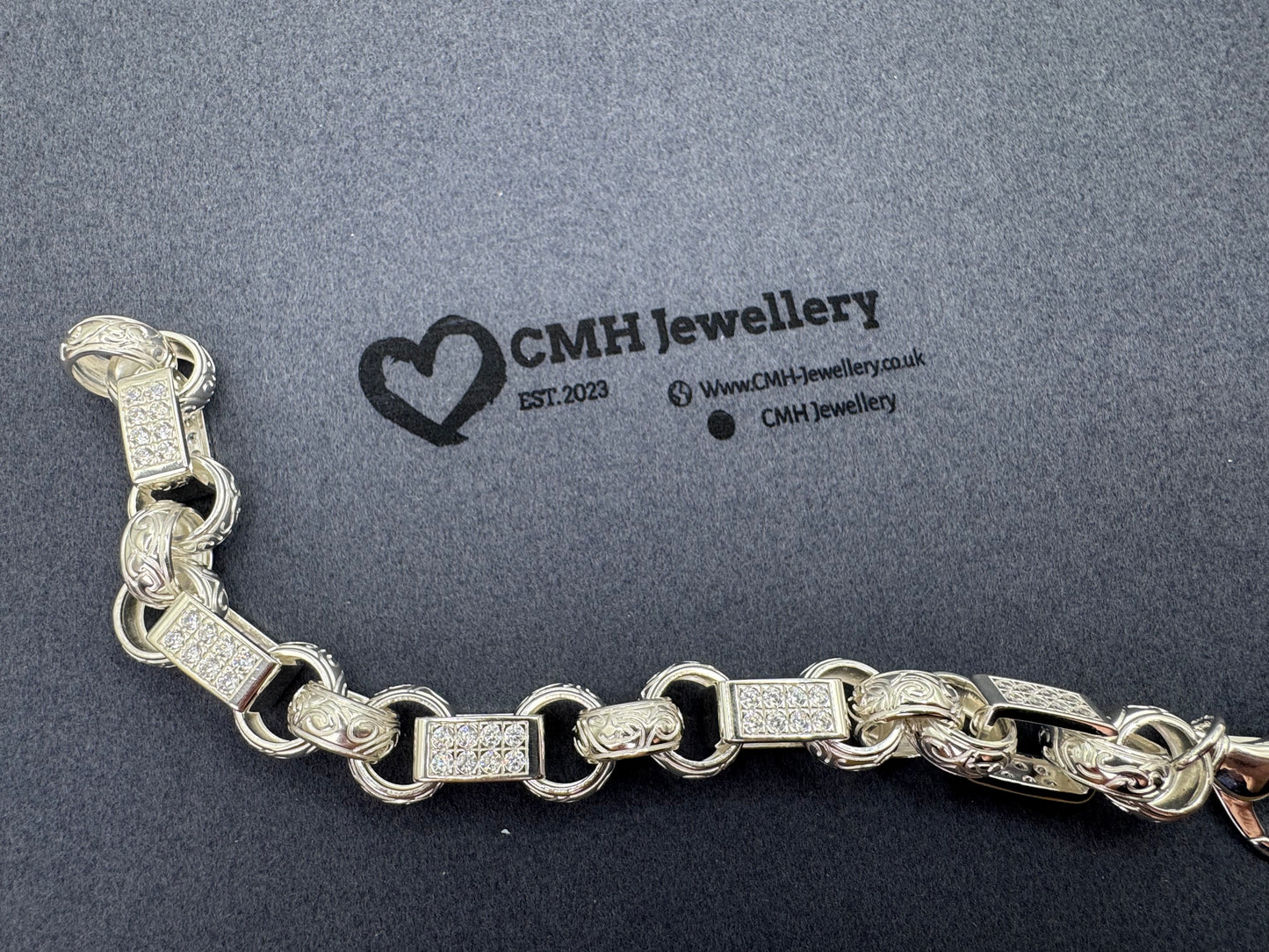 Sterling Silver XL CZ Gypsy Belcher Bracelet 15mm