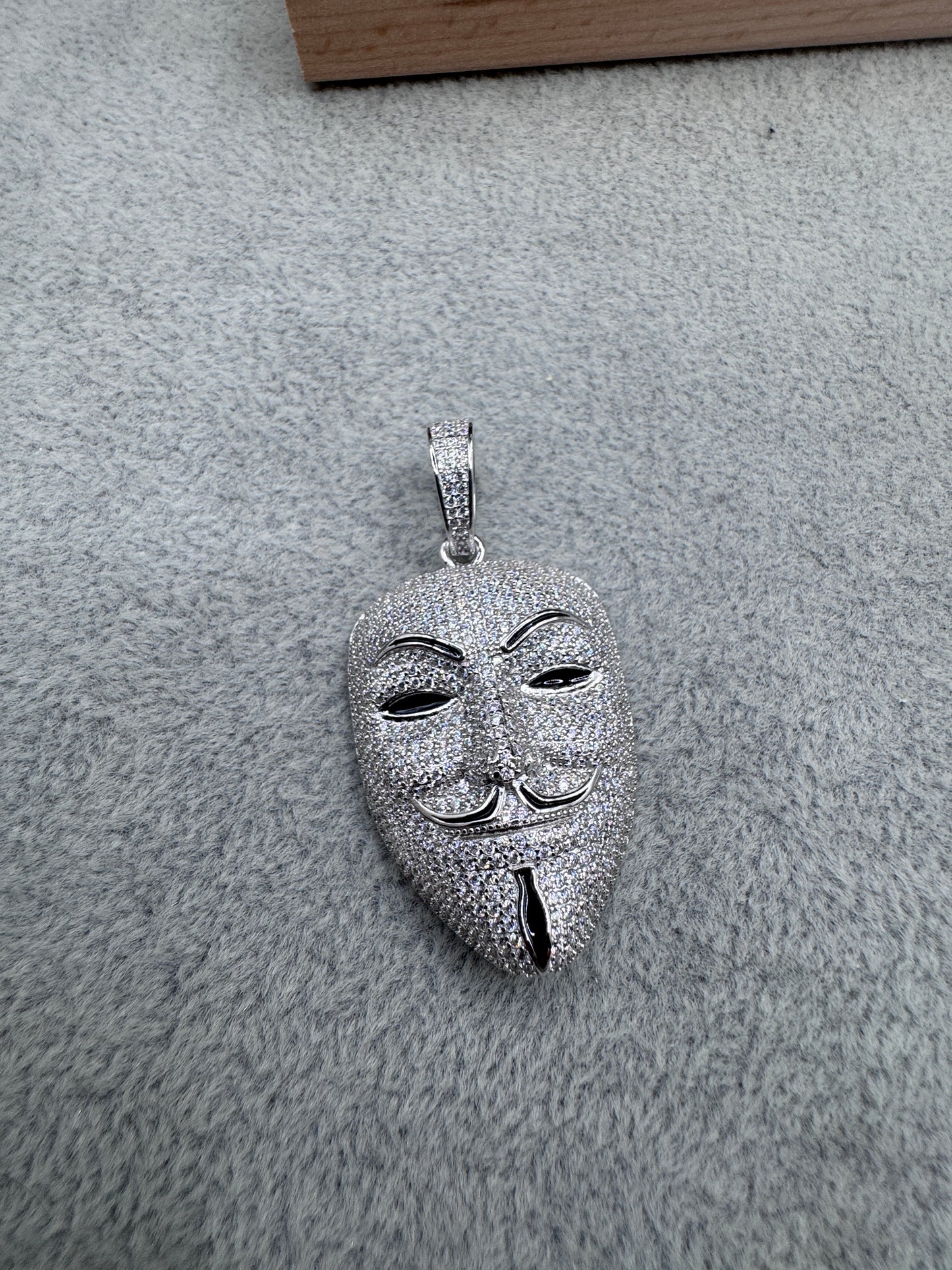 Sterling Silver Cz Anonymous Mask Pendant