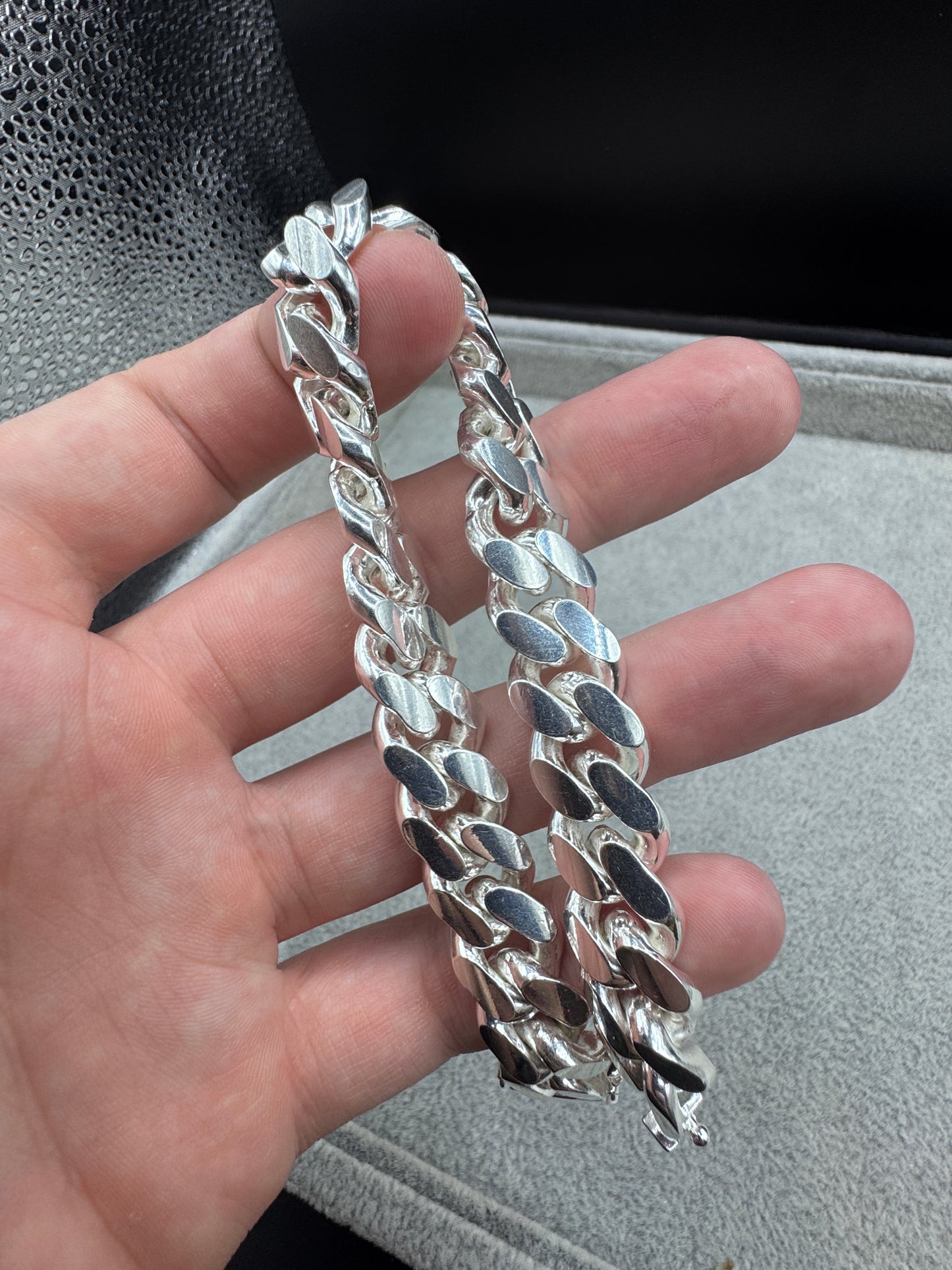 Sterling Silver Cuban Bracelet w/ Box Clasp 13mm