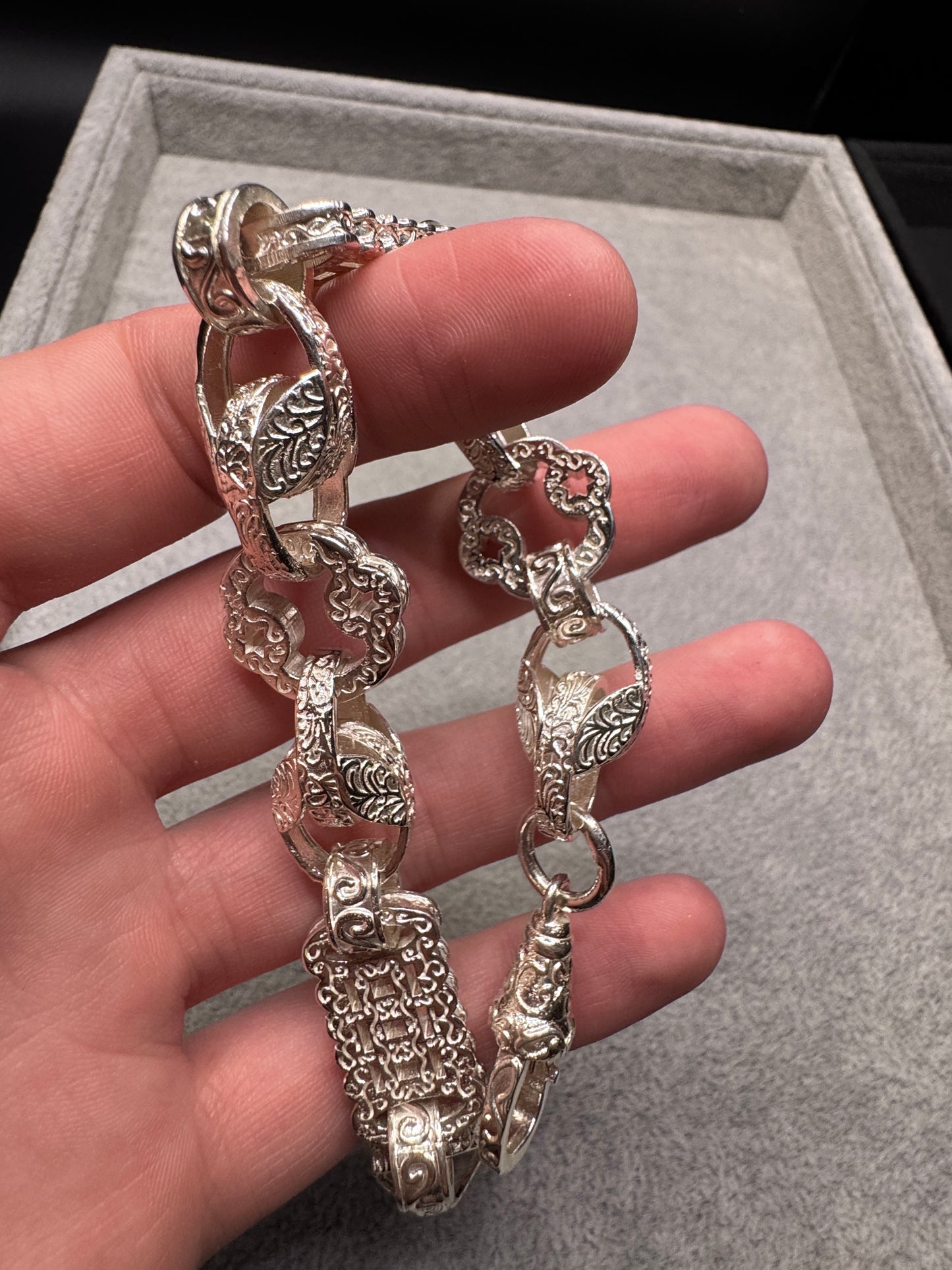 LARGE Sterling Silver Stars & Bars, Tulip & Belcher Bracelet