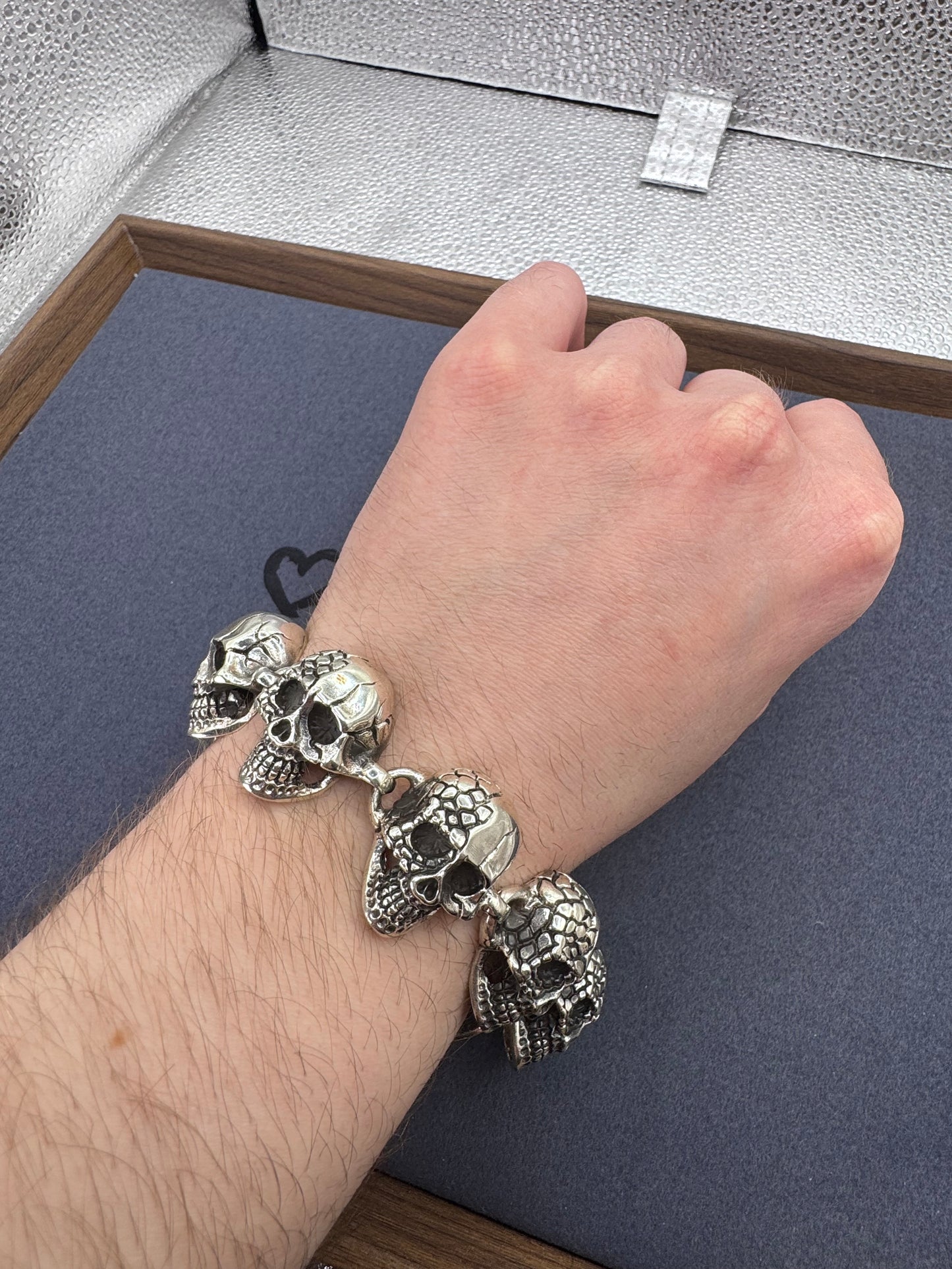 Sterling Silver XL Skull T-Bar Bracelet 28mm