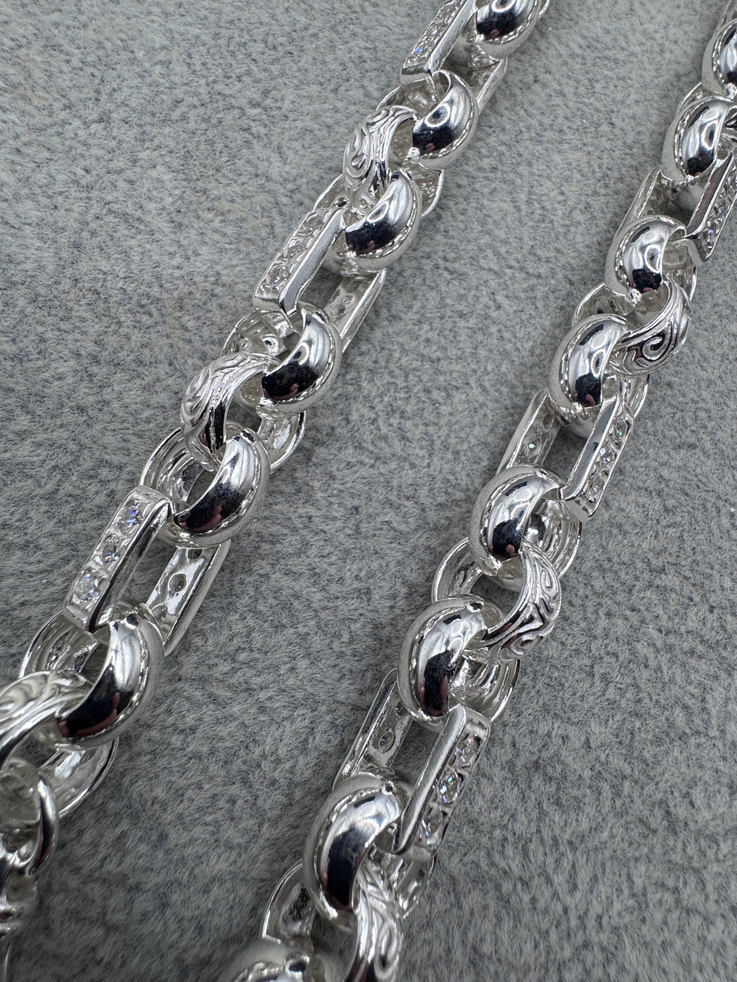 Sterling Silver Large CZ Gypsy Link Chain 13mm