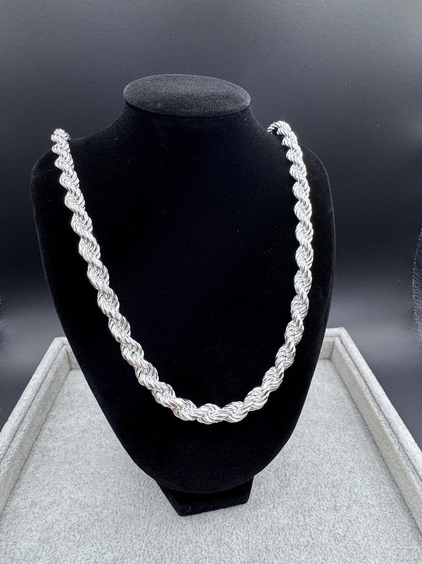 Sterling Silver Large Diamond Cut Rope Chain 8mm