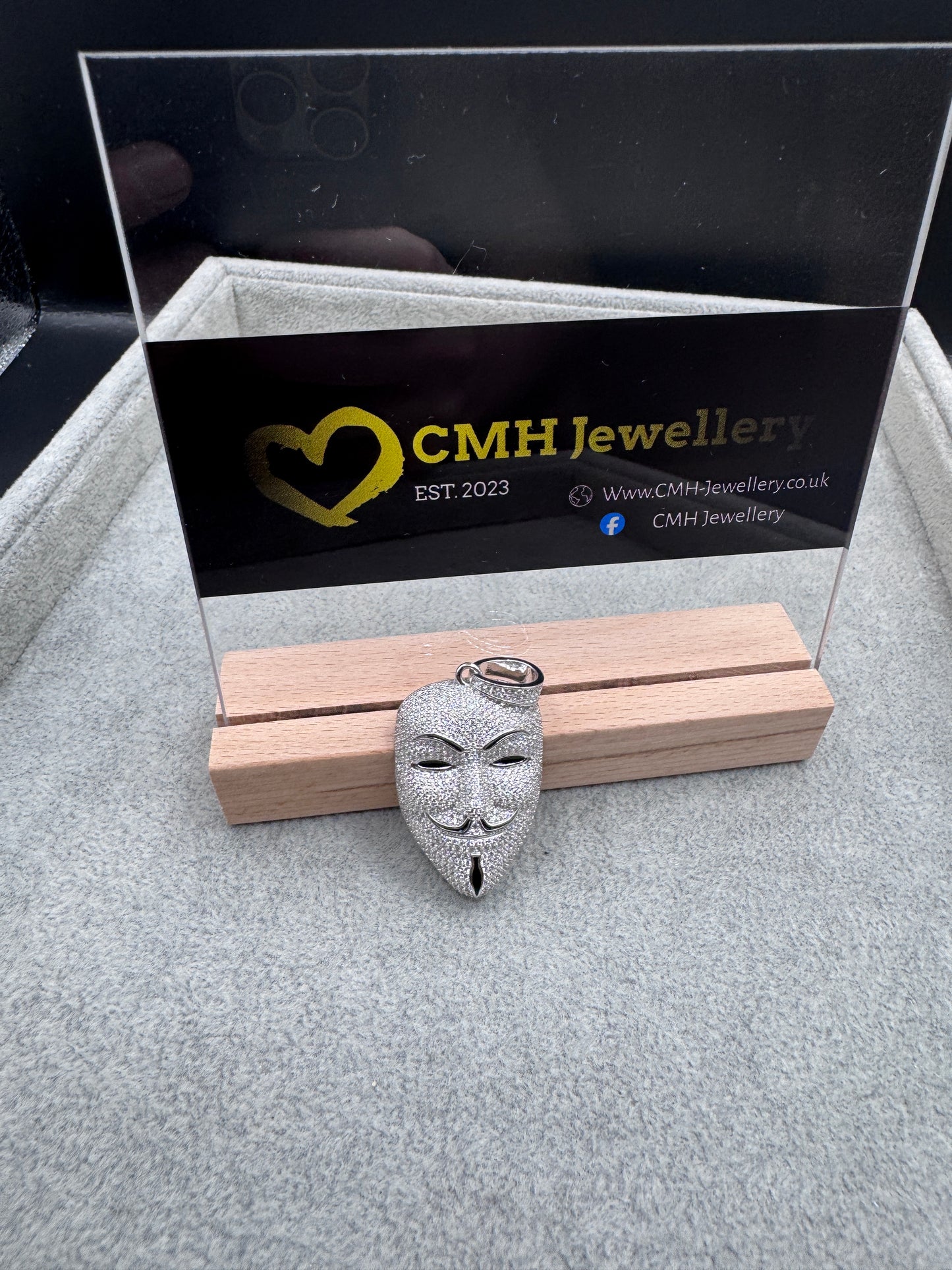 Sterling Silver Cz Anonymous Mask Pendant