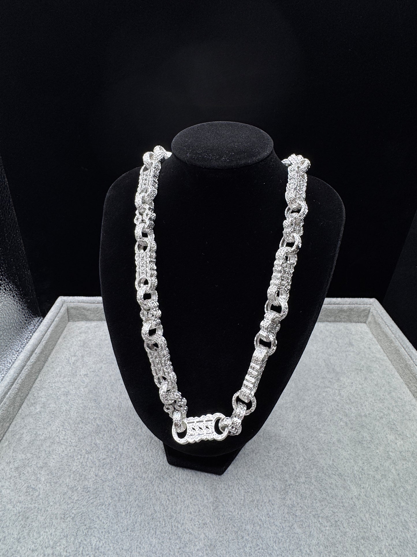 Sterling Silver Stars & Bars Chain Necklace 13mm