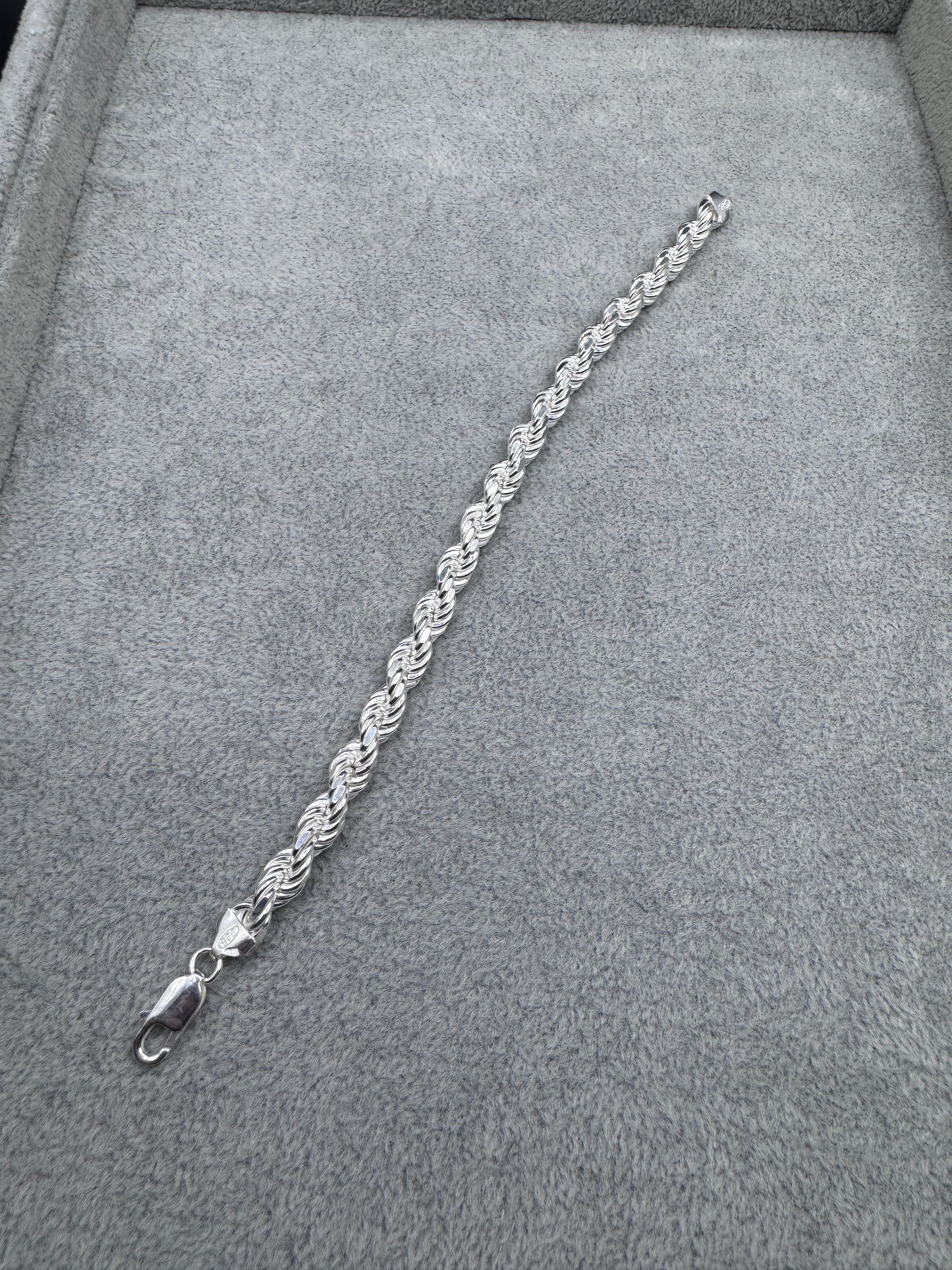 Sterling Silver Large Diamond Cut Rope Bracelet 8mm