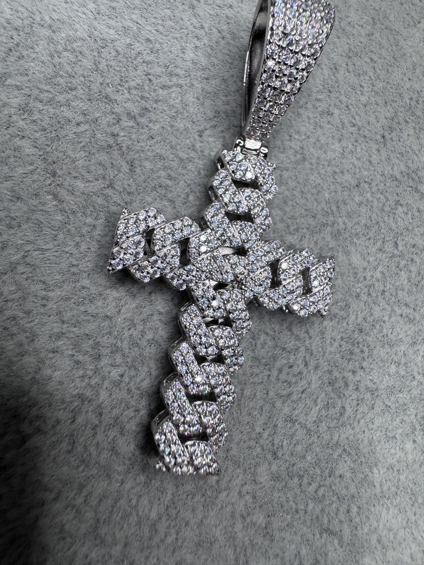Sterling Silver CZ Cuban Link Cross