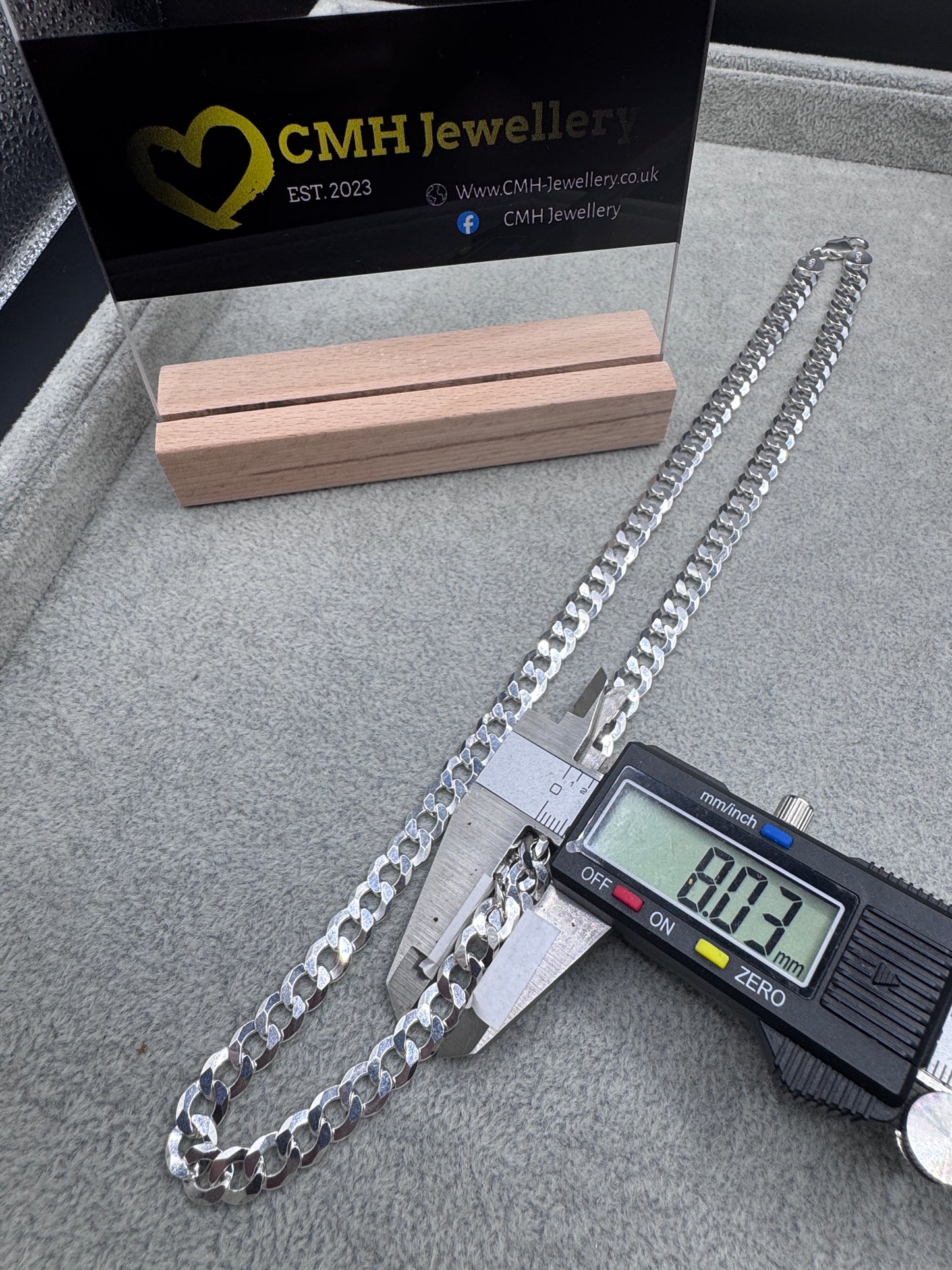 Sterling Silver Flat Curb Chain Necklace 8mm