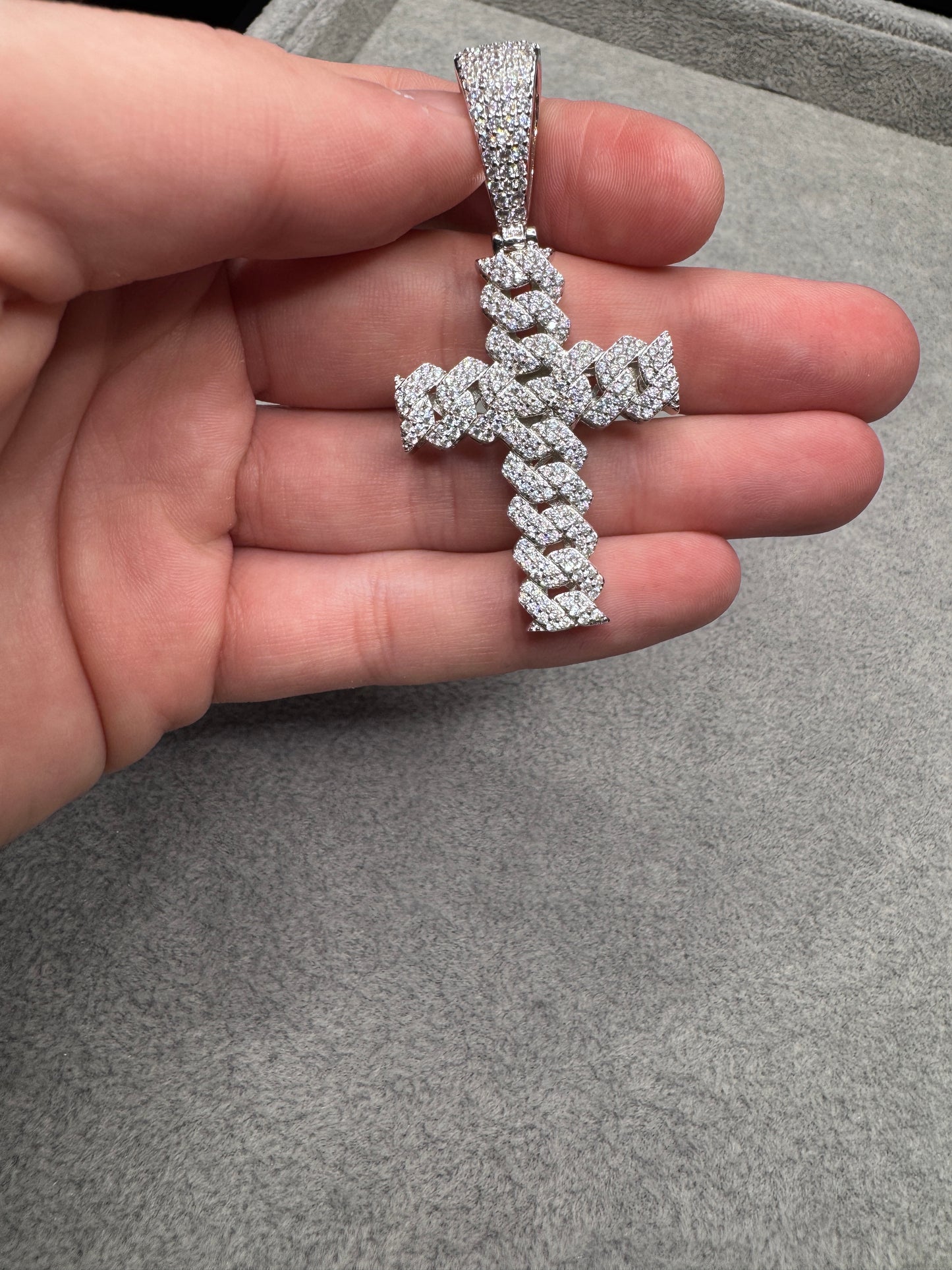 Sterling Silver CZ Cuban Link Cross