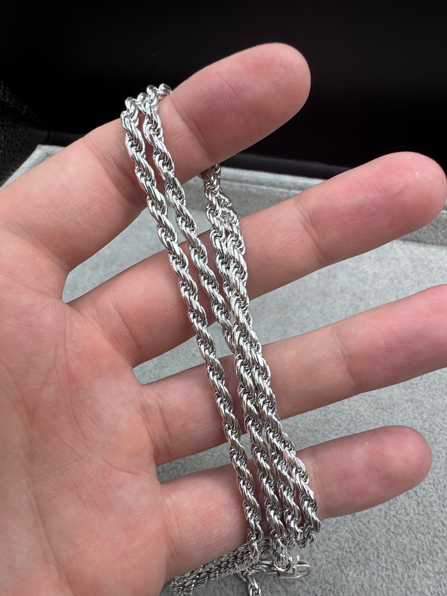 Sterling Silver Diamond Cut Rope Chain Necklace 4mm