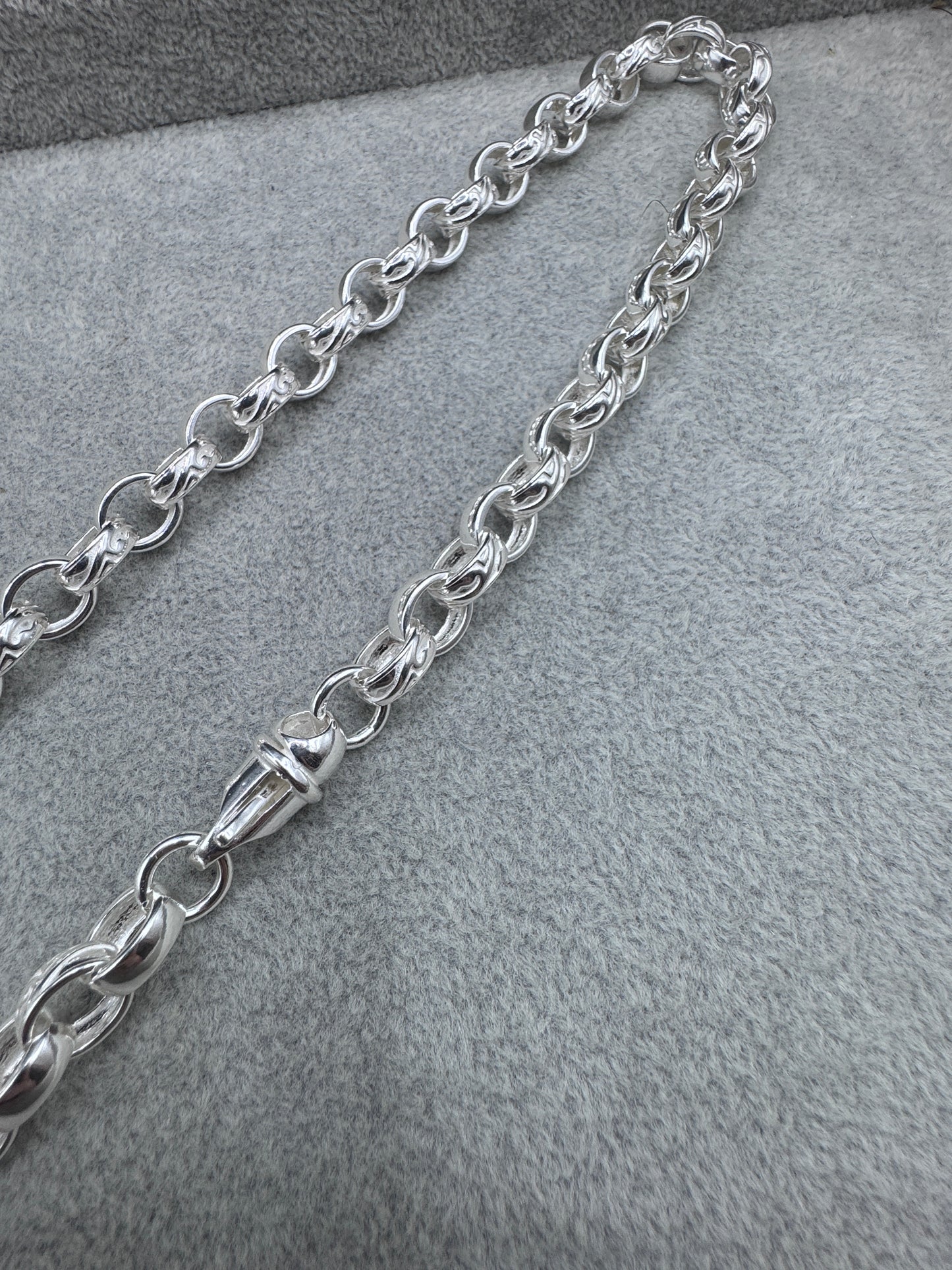 Sterling Silver Plain & Patterned OVAL Belcher Chain Necklace 9.5mm