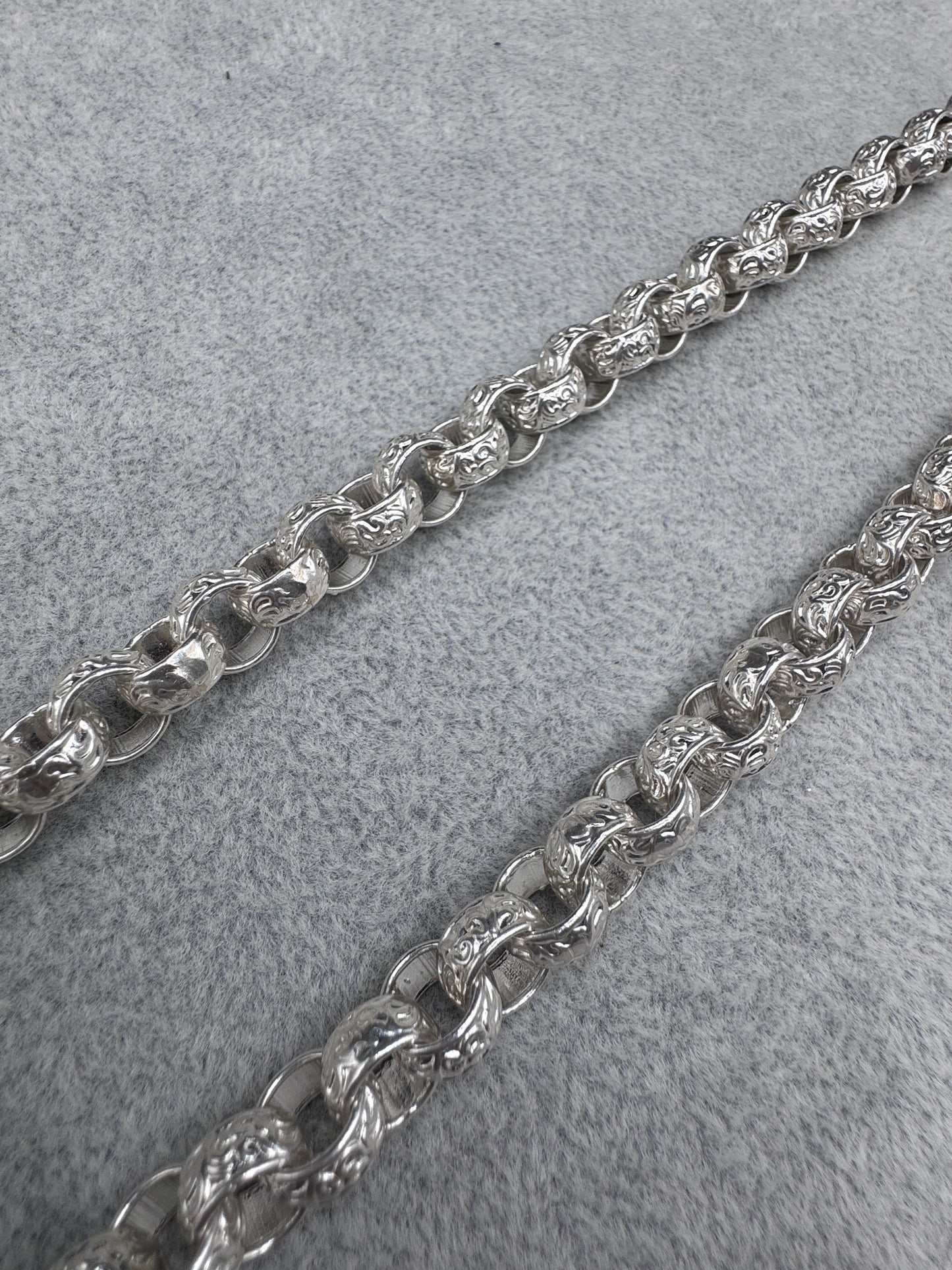 Sterling Silver Patterned Belcher Chain Necklace 10mm