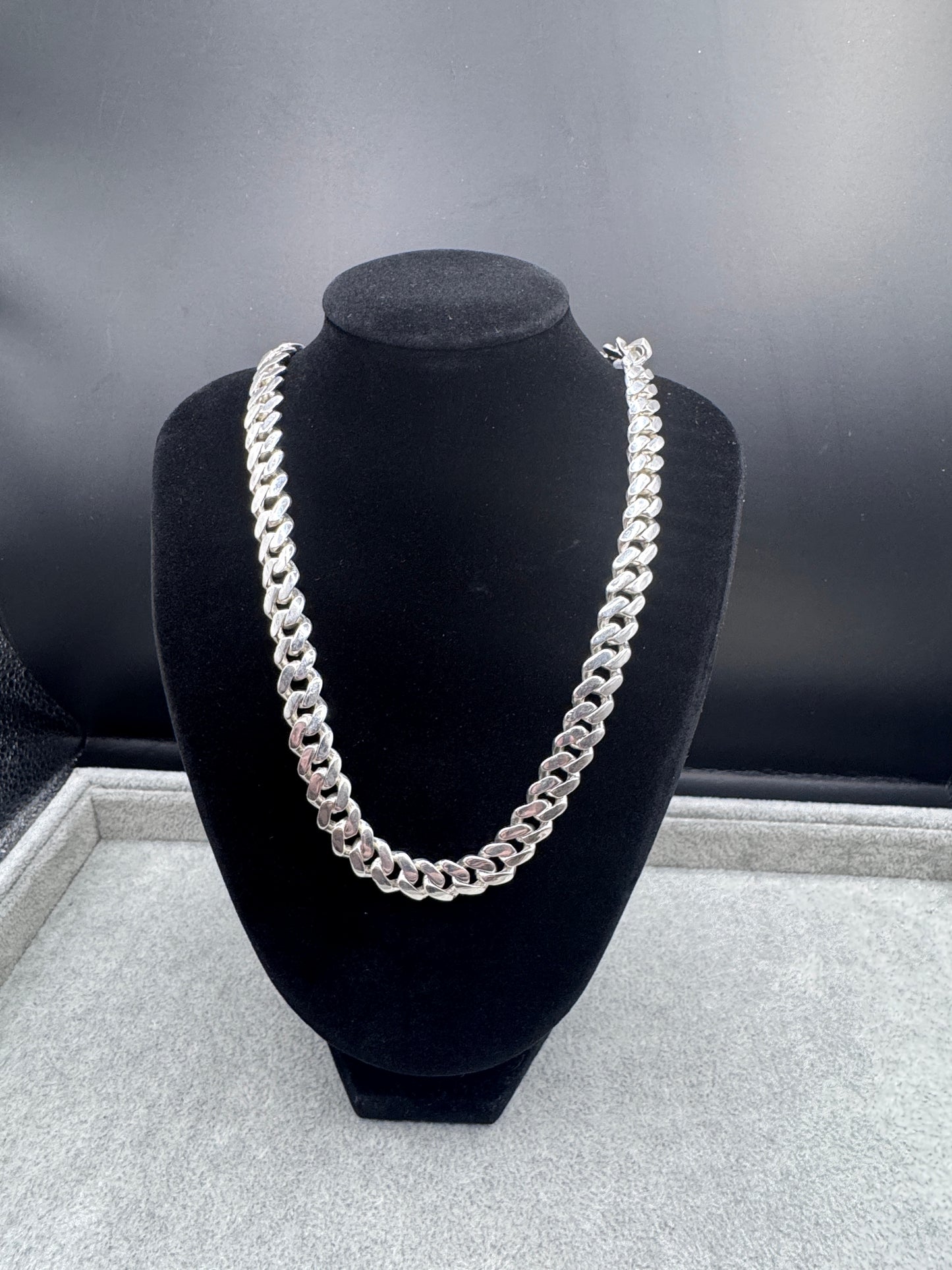 Large Sterling Silver Cuban Chain Necklace w/ Box Clasp 10mm
