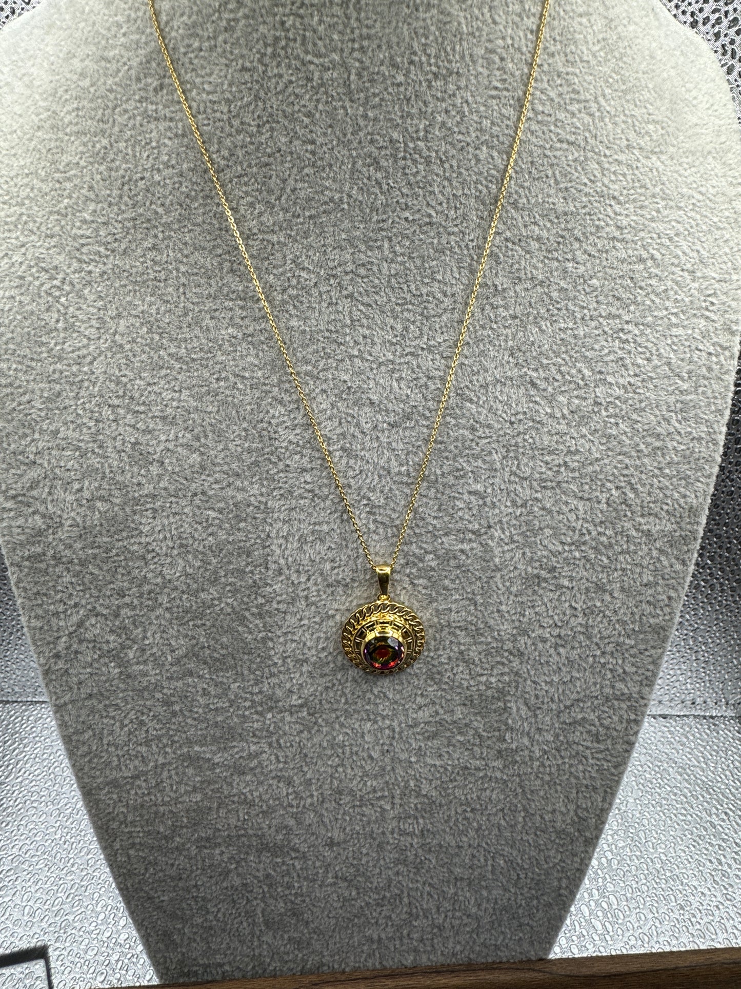 GP Sterling Silver Ladies Quartz Pendant w/Micro Belcher Necklace