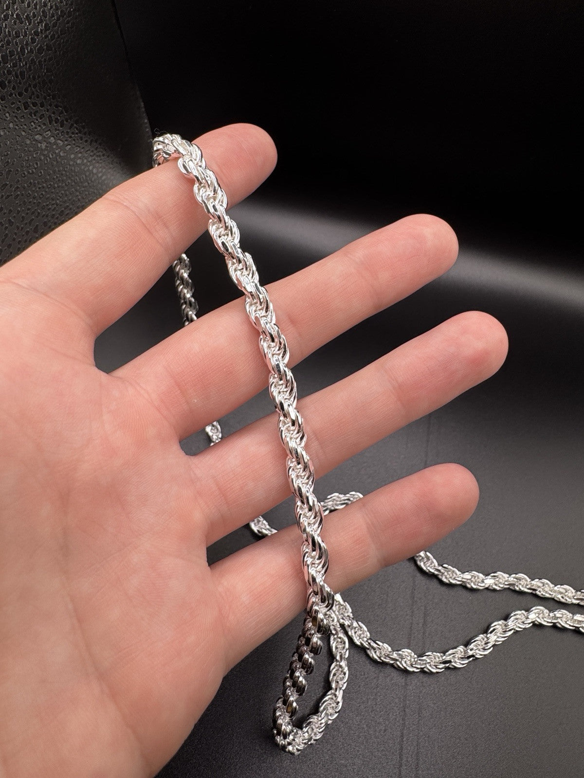 Sterling Silver Diamond Cut Rope Chain Necklace 4.5mm