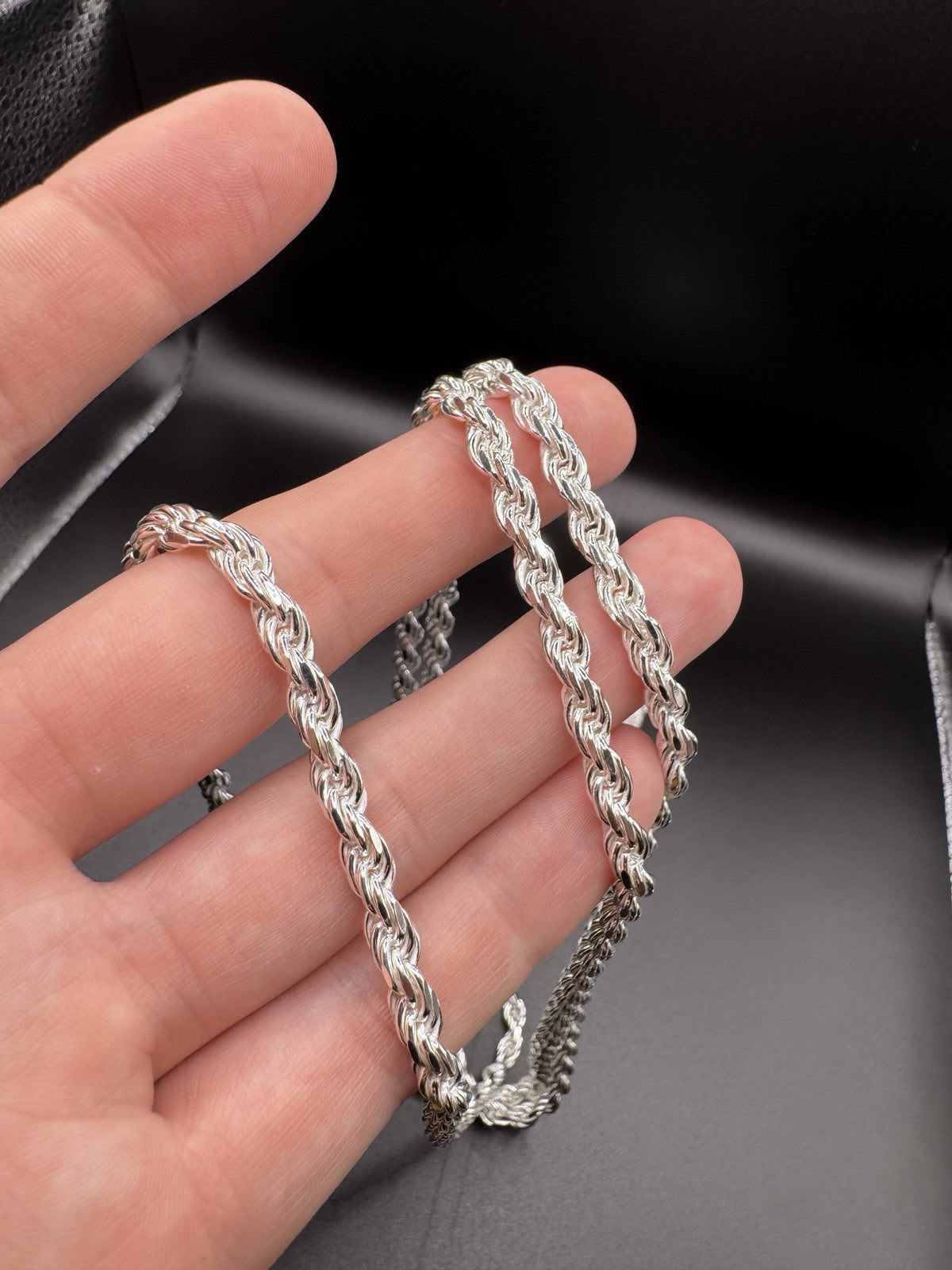 Sterling Silver Diamond Cut Rope Chain Necklace 4.5mm