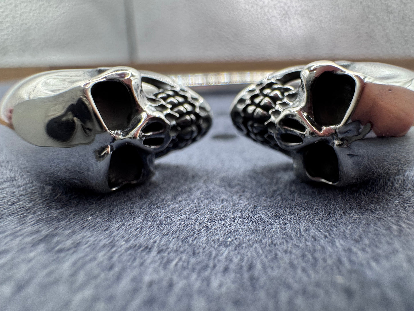 Sterling Silver Large Double Skull Bangle 61mm