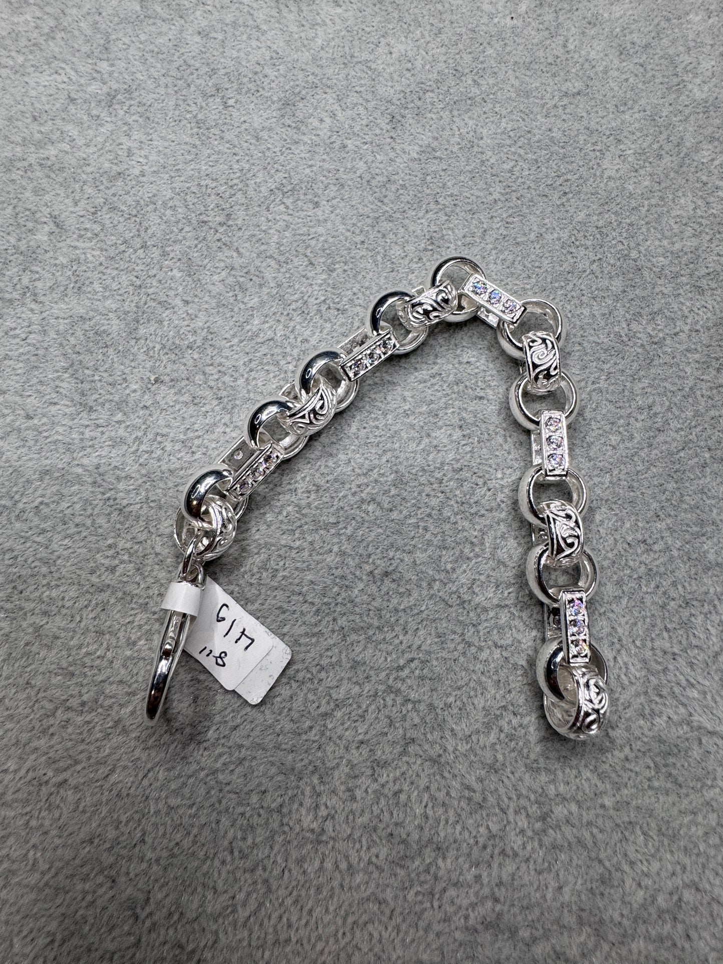 Sterling silver CZ Gypsy link belcher bracelet