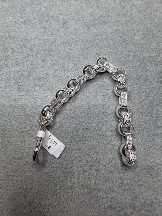 Sterling silver CZ Gypsy link belcher bracelet