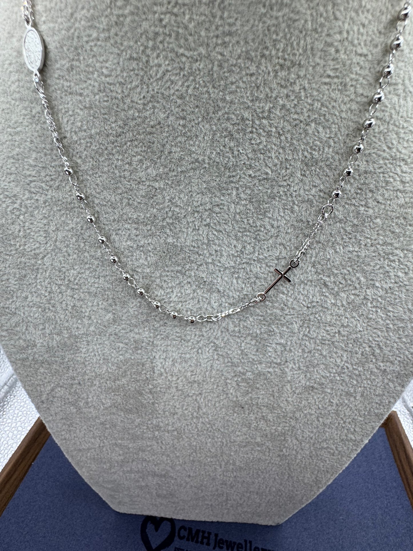 Sterling Silver Mini Rosary Beads Chain Necklace