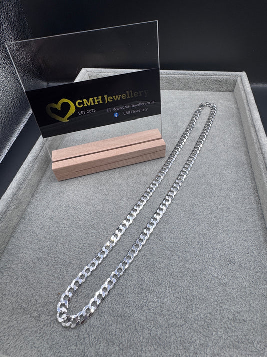 Sterling Silver Flat Curb Chain Necklace 8mm