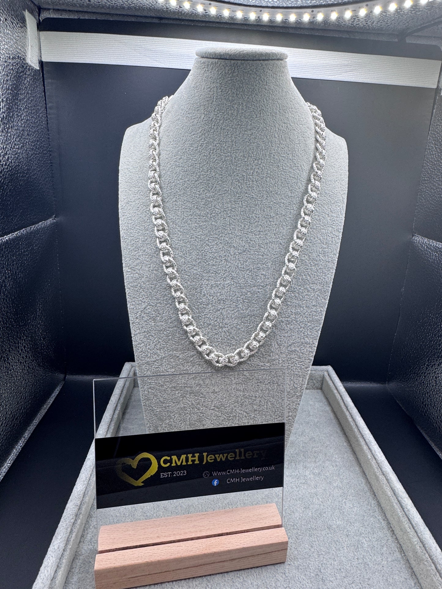 Sterling Silver Patterned Rollerball Chain Necklace 10.5mm